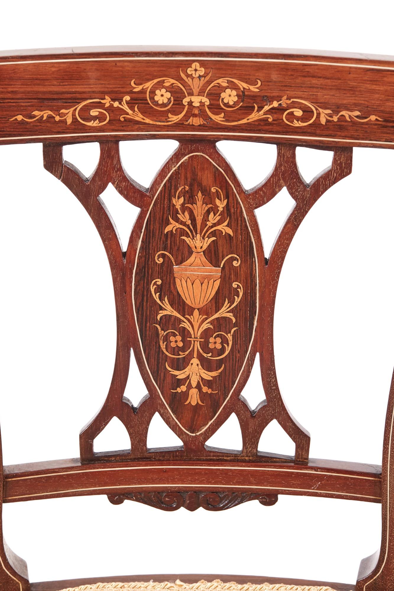 Antique Set of Four Edwardian Rosewood Inlaid Dining Chairs 3