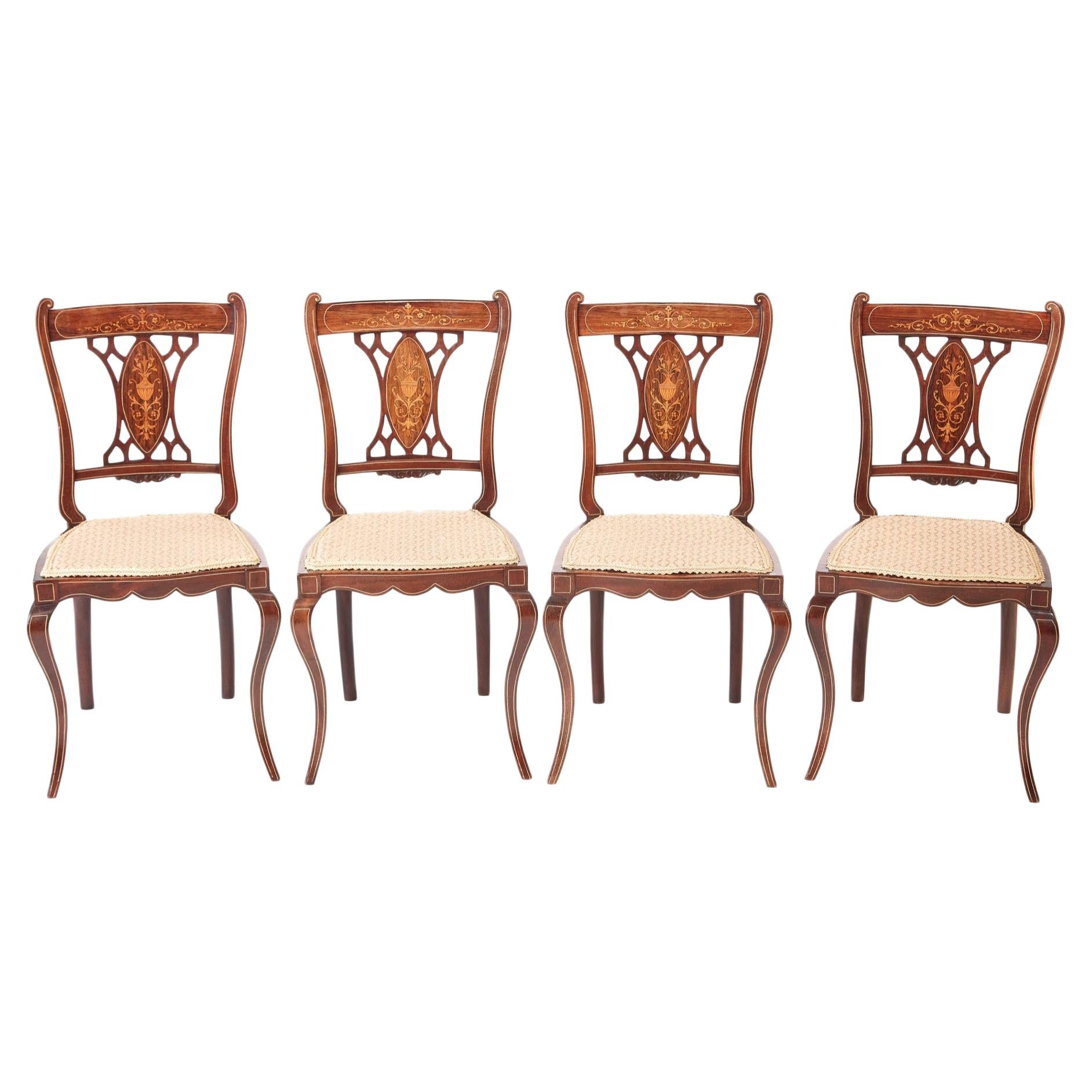 Antique Set of Four Edwardian Rosewood Inlaid Dining Chairs