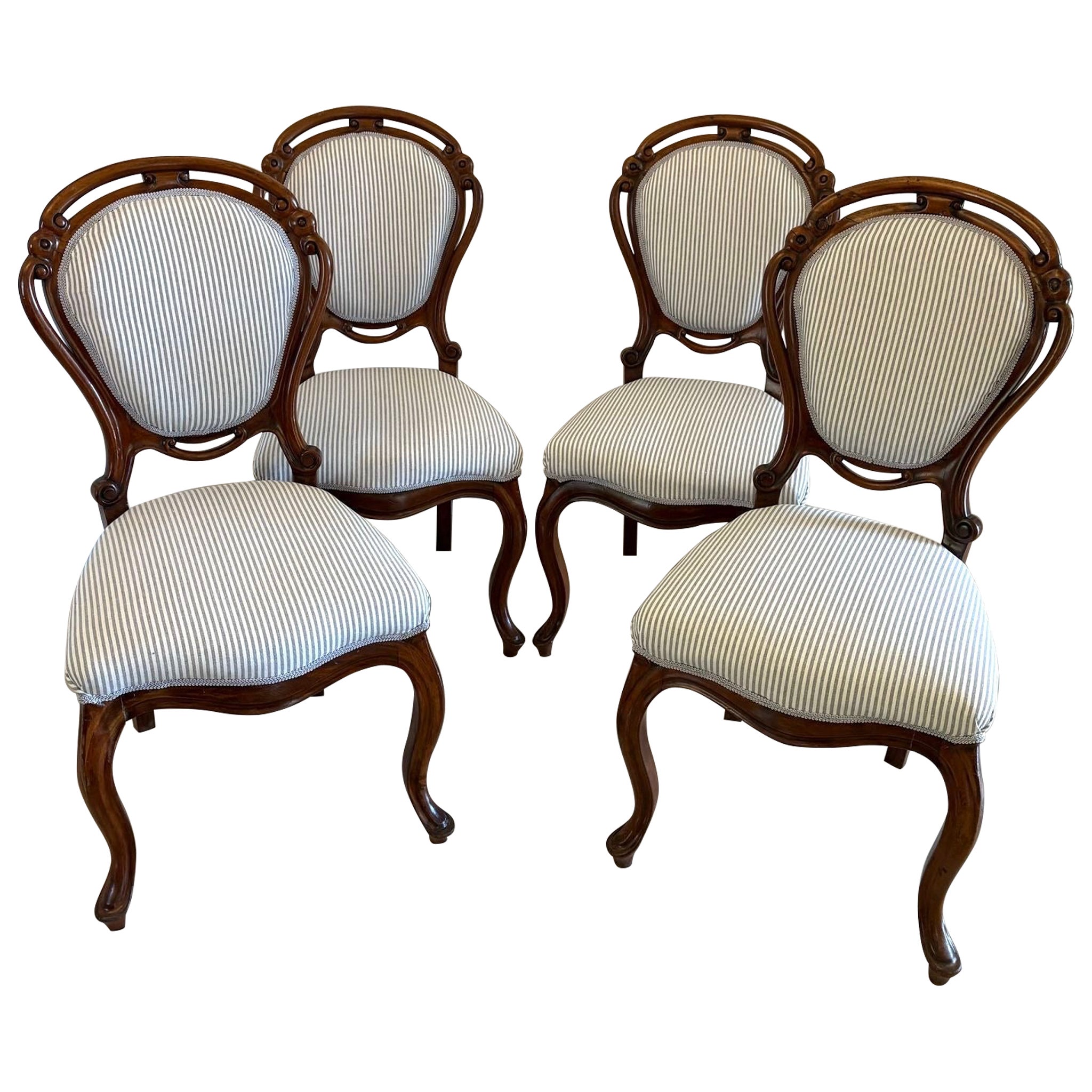 Antique Set of Four Fine Quality Victorian Walnut Balloon Back Dining Chairs