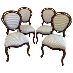 Antique Set of Four Fine Quality Victorian Walnut Balloon Back Dining Chairs