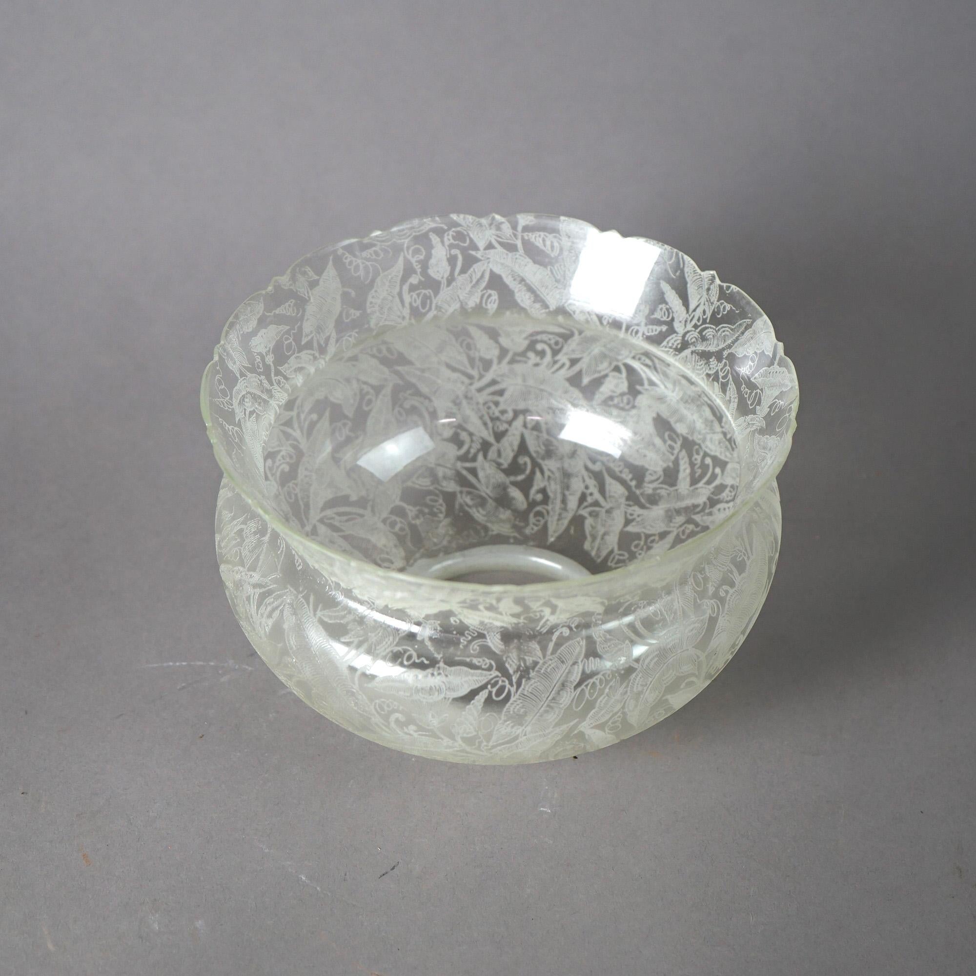 Victorian Antique Set of Four Foliate Etched Glass Gas Chandelier Light Shades 19th C