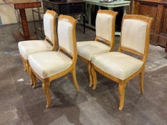 Antique Set of Four French Charles X Satin Wood Inlaid Dining Chairs