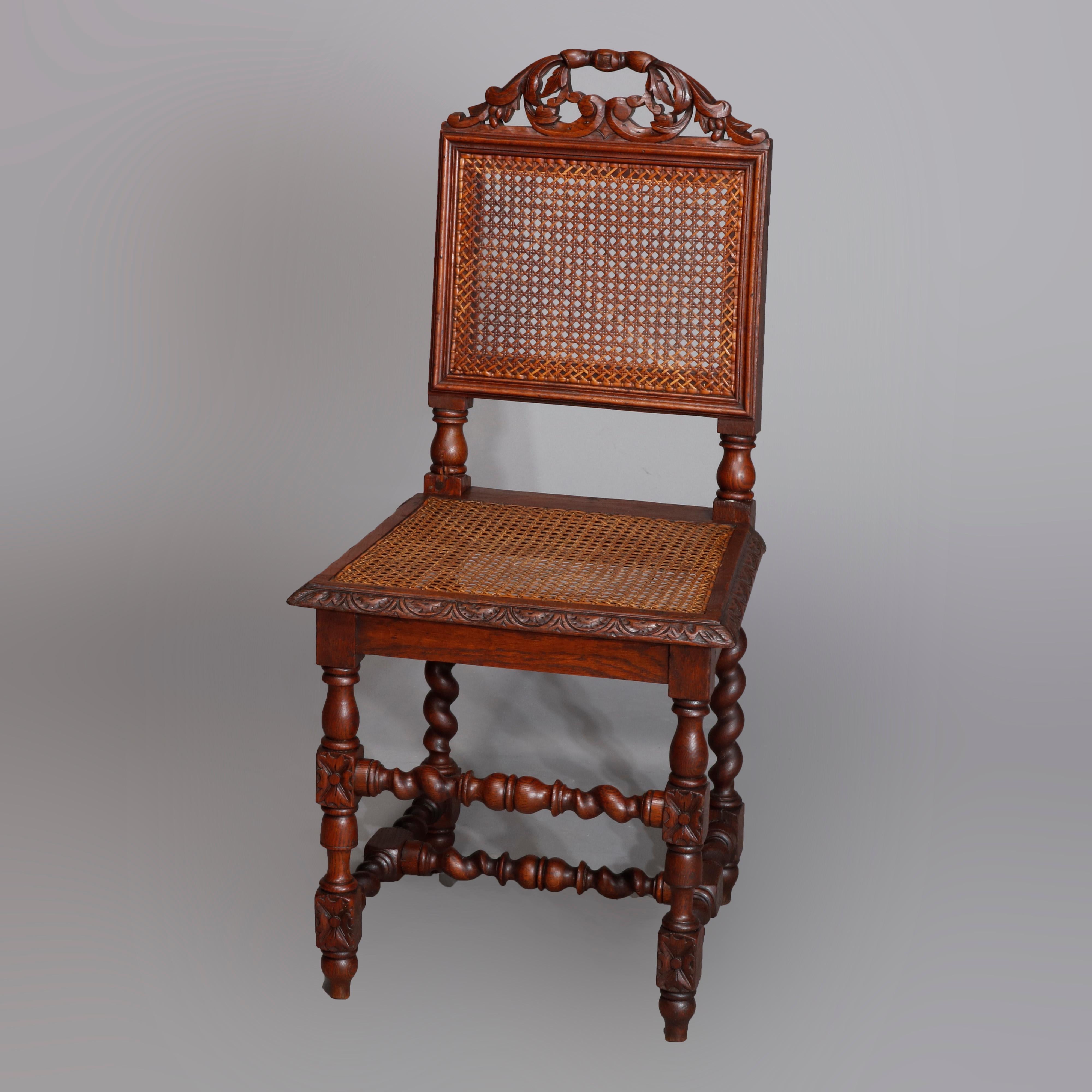 Antique Set of Four French Renaissance Carved Walnut & Cane Chairs, 19th Century 1