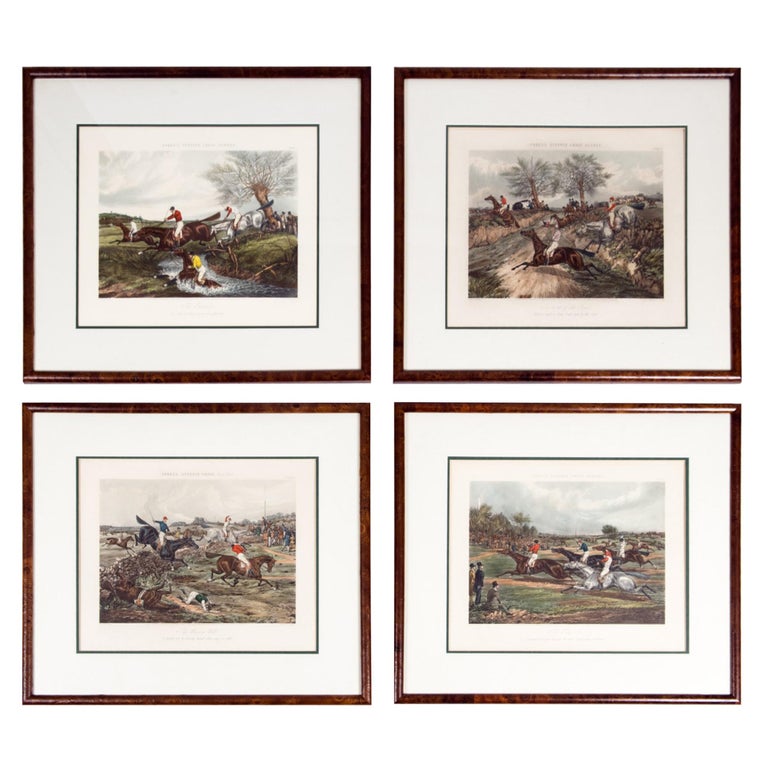 Antique Set of Four Hand Colored Lithographs Forest's  Steeple Chase