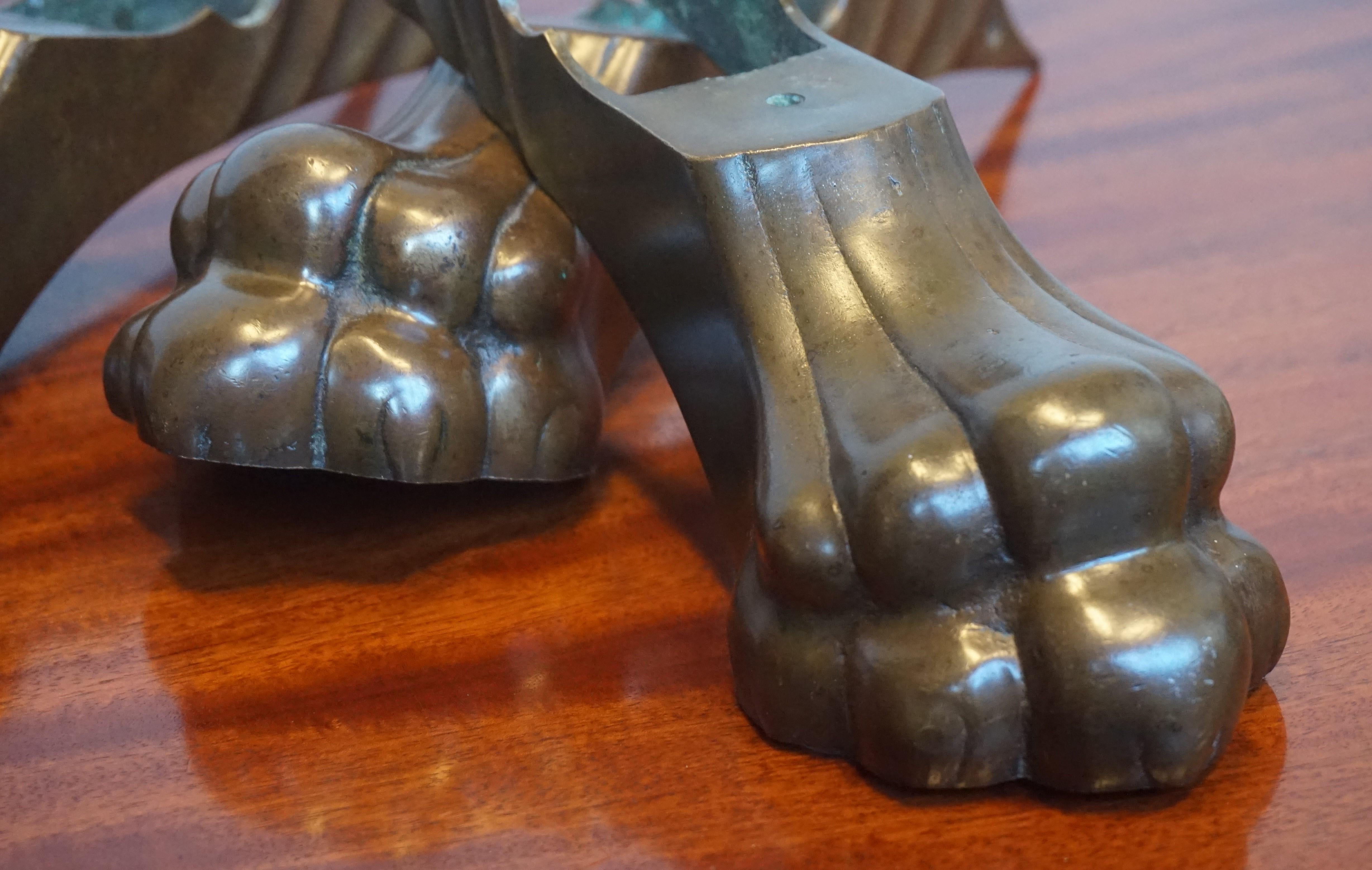 Antique Set of Four Handcrafted Cast Bronze Lion Feet with Gothic Dragon Wings For Sale 6
