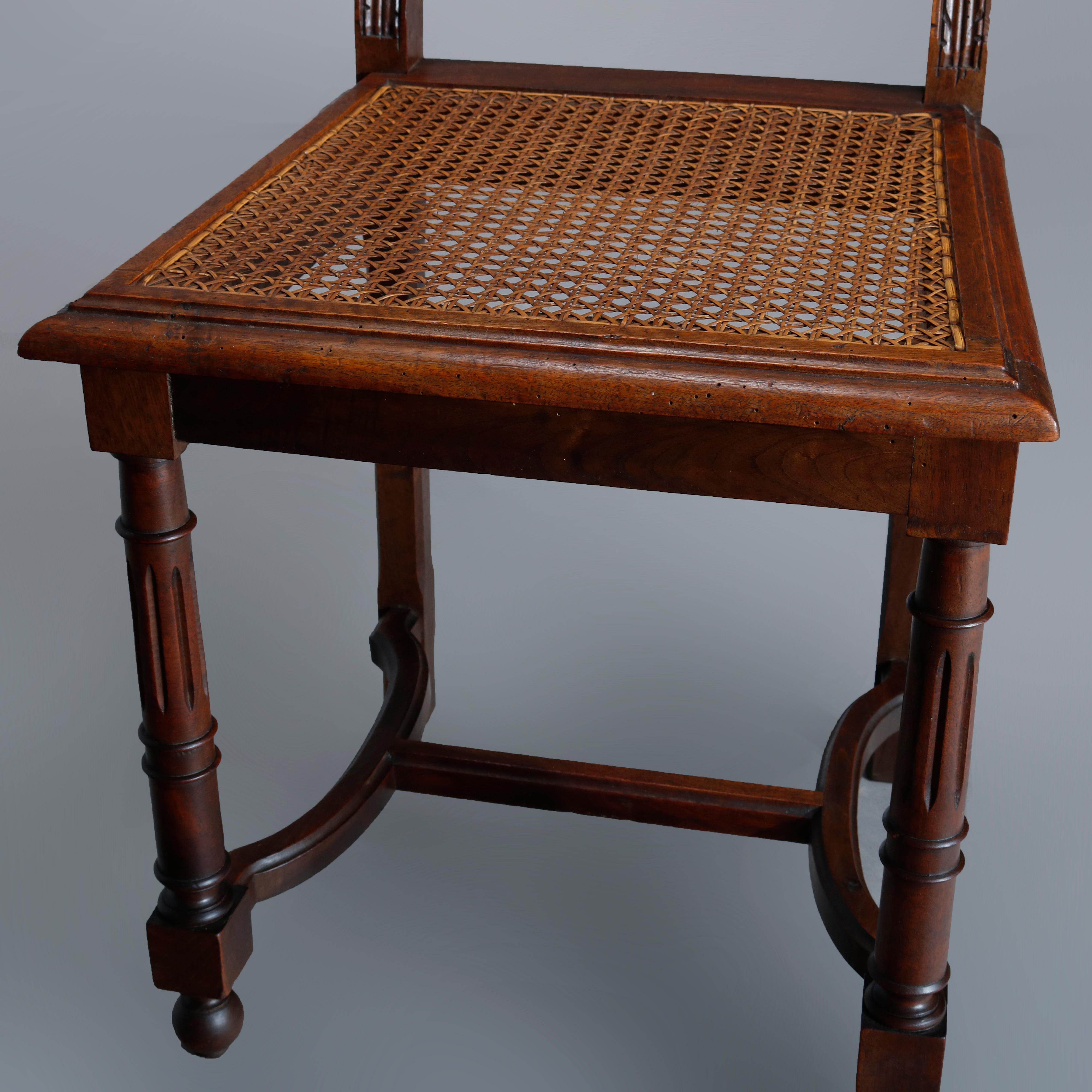 Antique Set of Four Italian Carved Walnut and Caned Dining Chairs, circa 1900 5