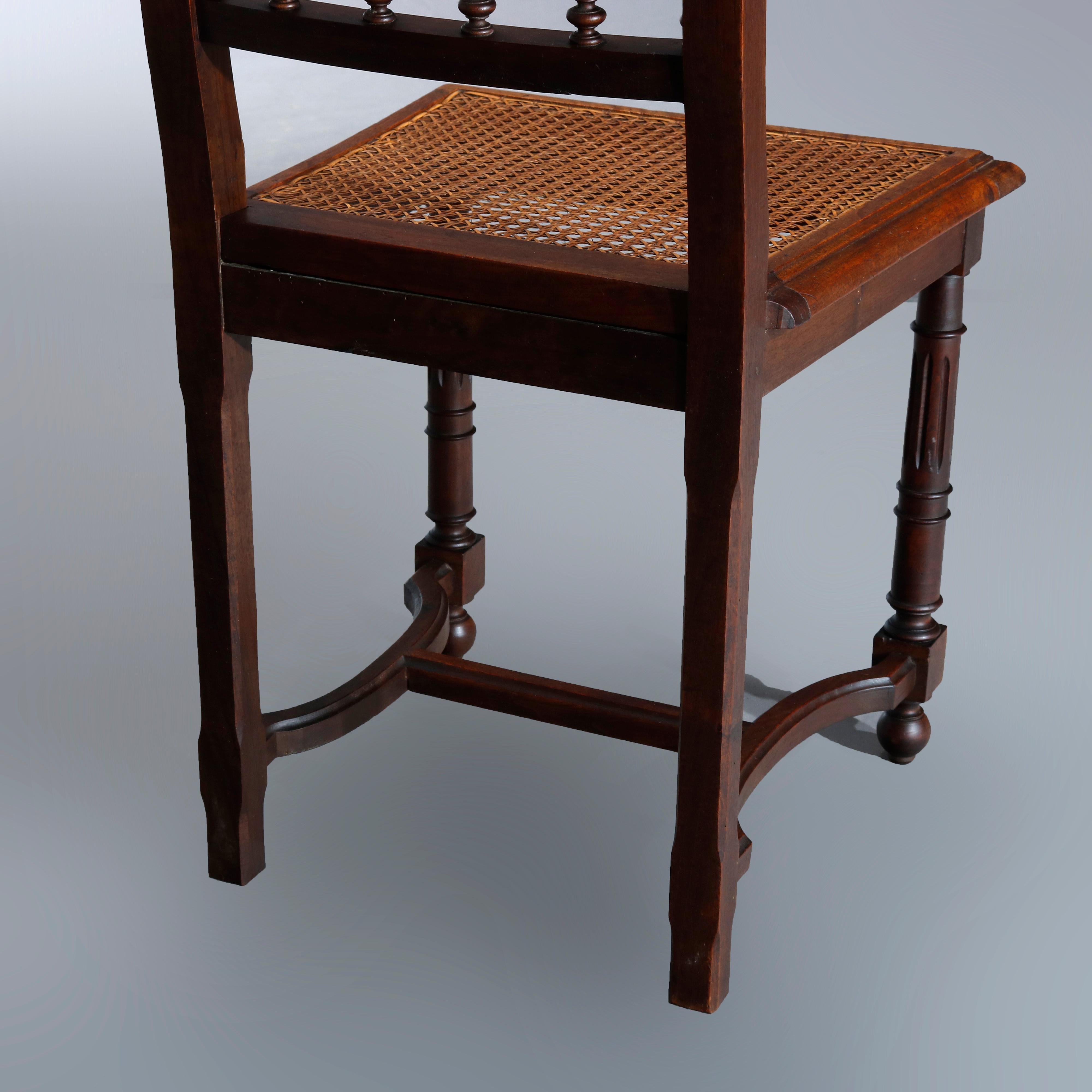 Antique Set of Four Italian Carved Walnut and Caned Dining Chairs, circa 1900 6