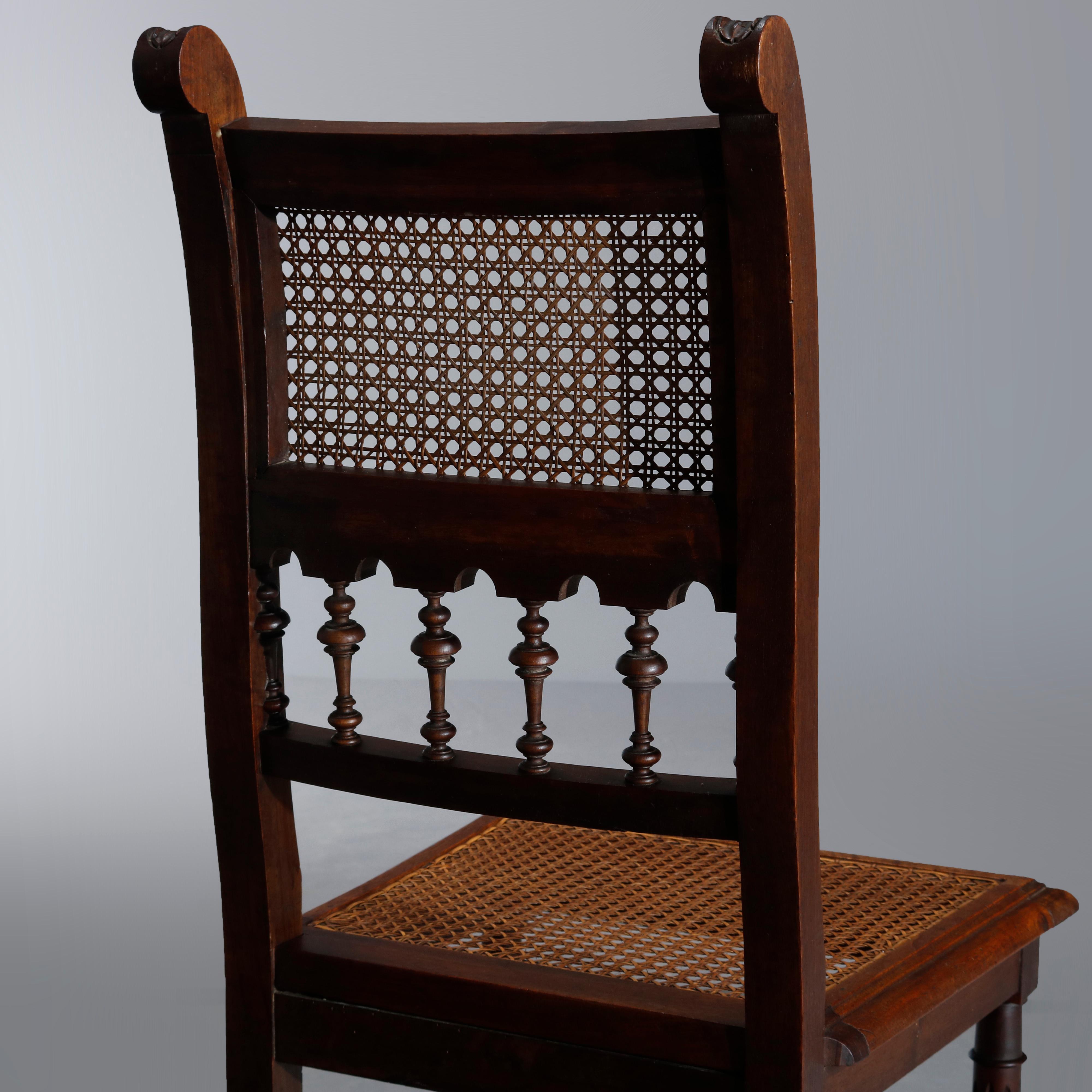Antique Set of Four Italian Carved Walnut and Caned Dining Chairs, circa 1900 3