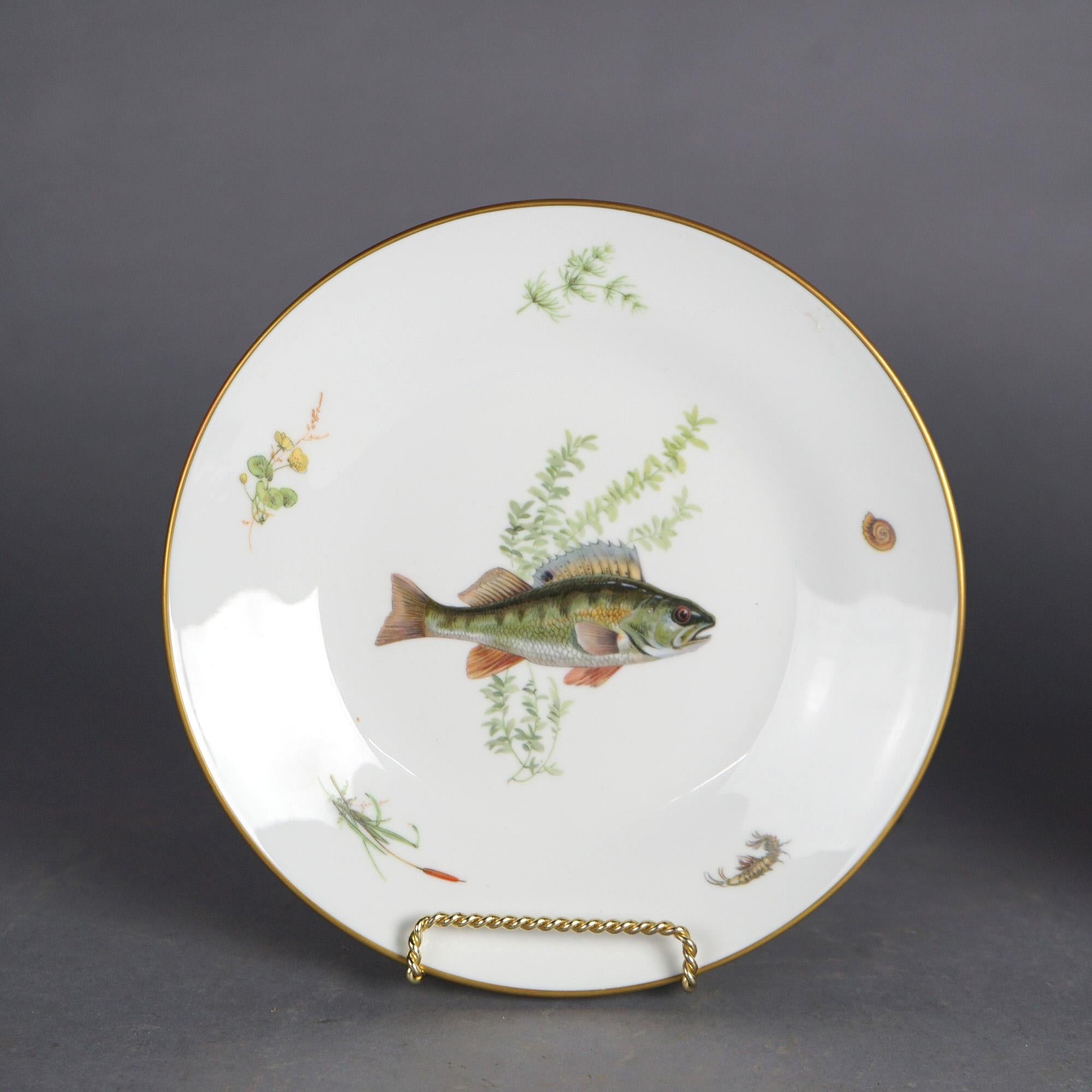 Antique Set of Four Italian Ginori Hand Painted Porcelain Fish Plates, C1930
No label

Measures- 1.5''H x 9.75''W x 9.75''D