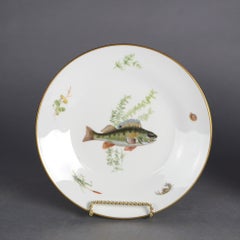 Antique Set of Four Italian Ginori Hand Painted Porcelain Fish Plates, C1930