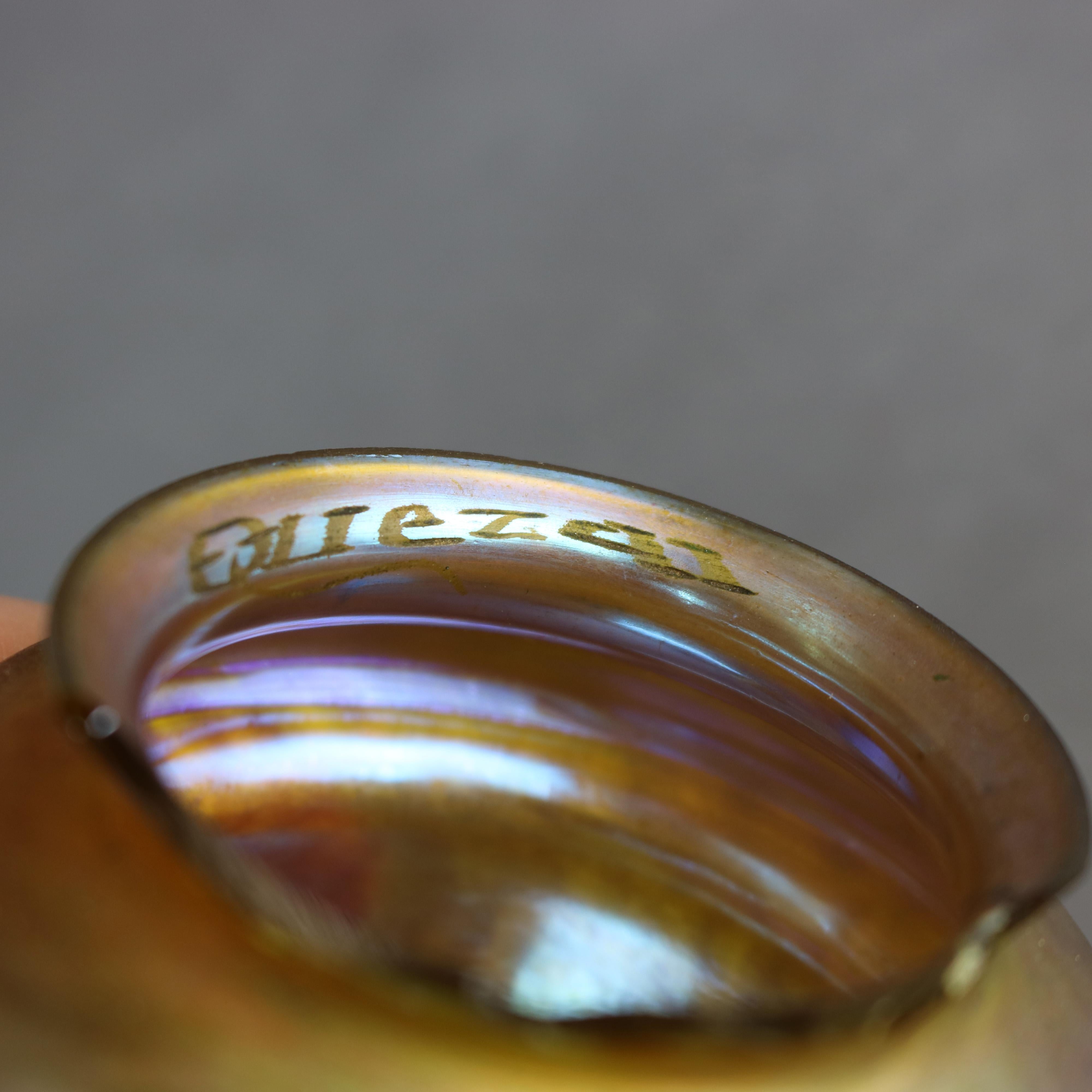 Arts and Crafts Antique Set of Four Quezal Art Glass Bell-Form Shades, Signed, Circa 1920