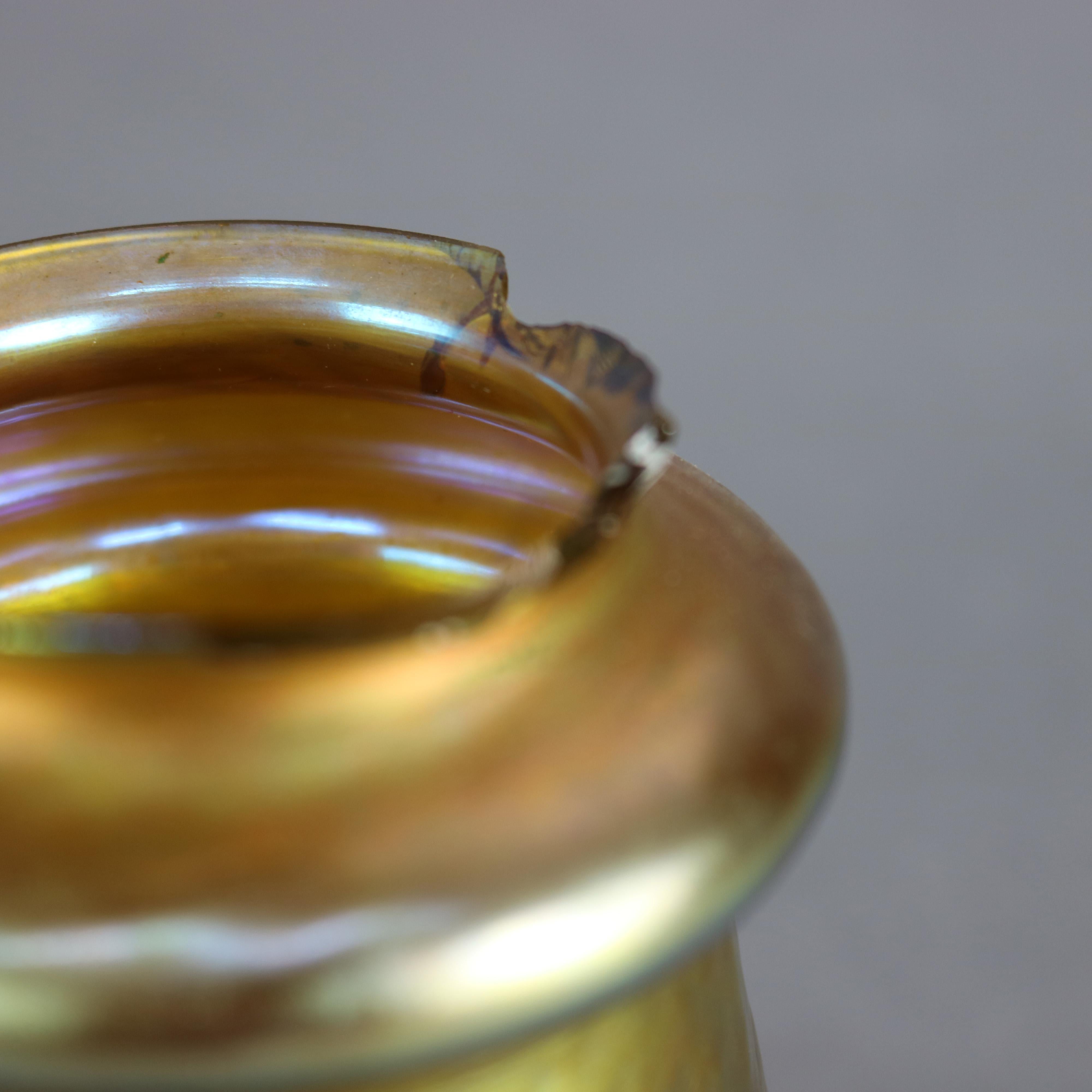 20th Century Antique Set of Four Quezal Art Glass Bell-Form Shades, Signed, Circa 1920