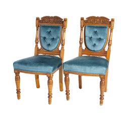 Antique Set of Four RJ Horner School Carved Oak Upholstered Side Chairs, C1900