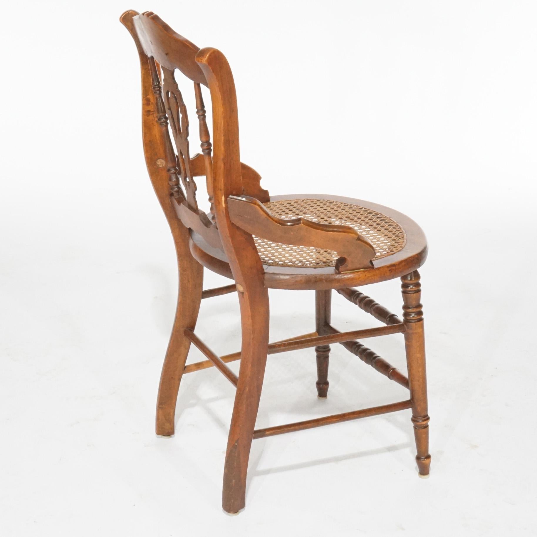 American Antique Set of Four Victorian Walnut, Burl & Cane Seat Dining Chairs, Circa 1890 For Sale