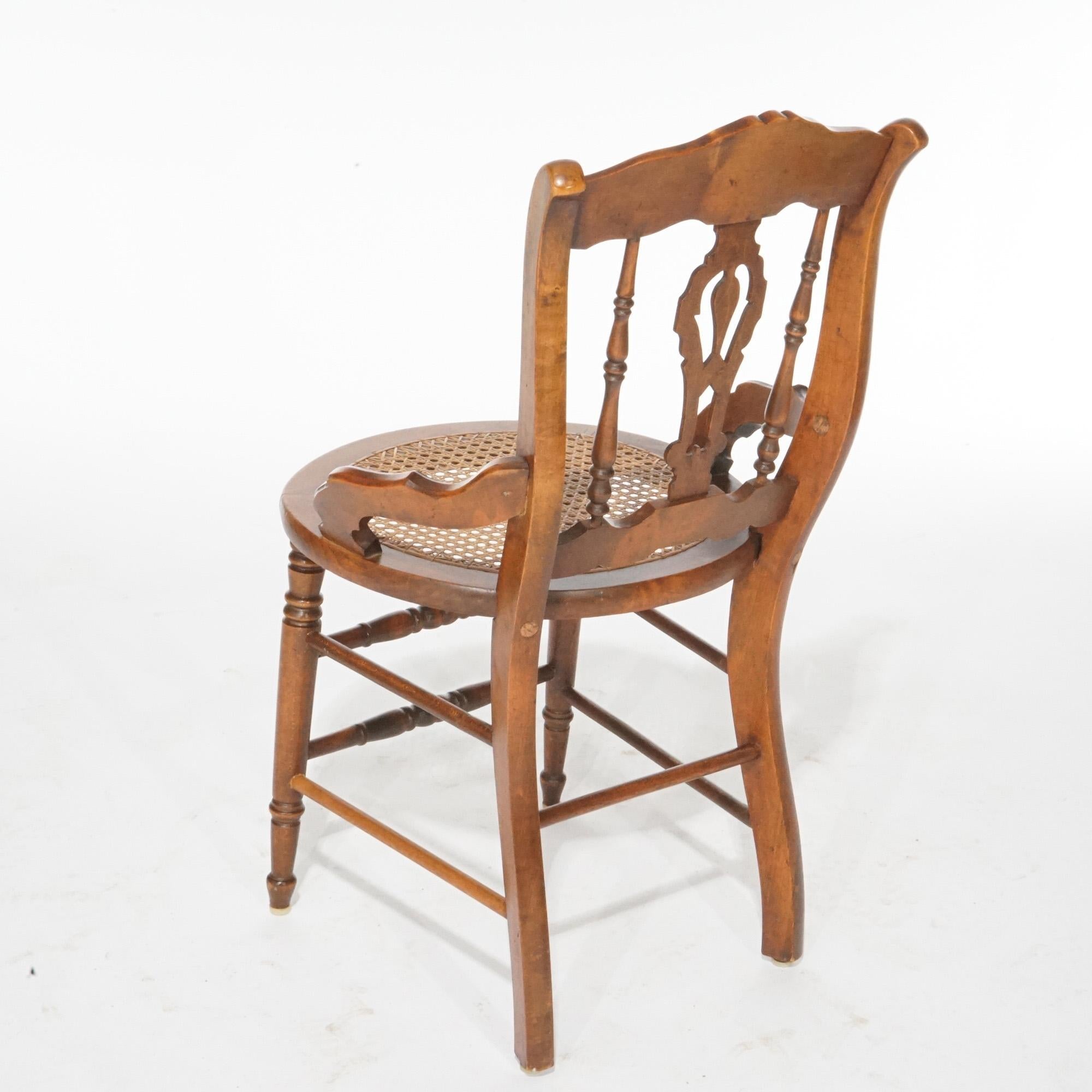 Antique Set of Four Victorian Walnut, Burl & Cane Seat Dining Chairs, Circa 1890 In Good Condition For Sale In Big Flats, NY