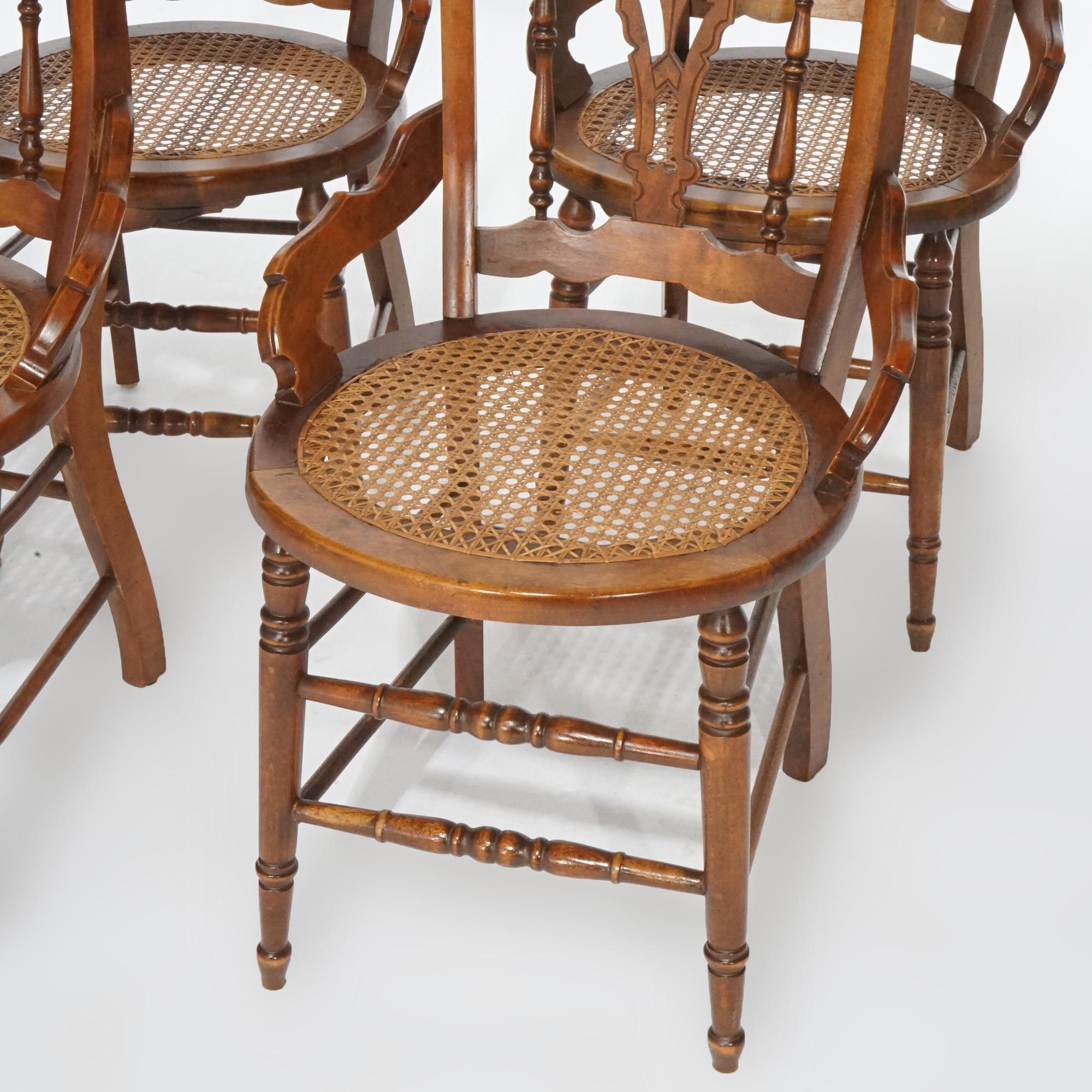 Antique Set of Four Victorian Walnut, Burl & Cane Seat Dining Chairs, Circa 1890 For Sale 1