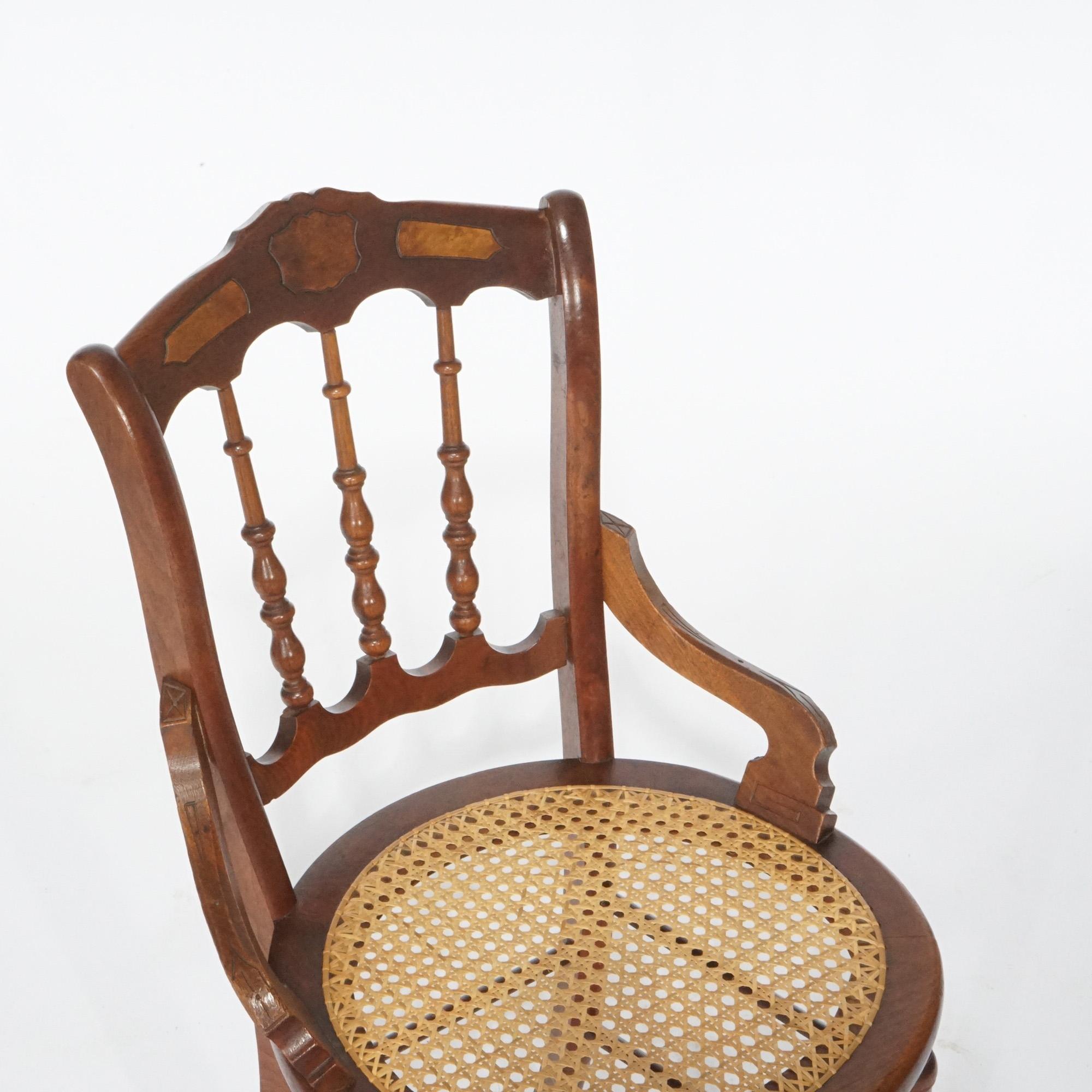 Antique Set of Four Victorian Walnut & Pressed Cane Dining Chairs, Circa 1890 For Sale 6