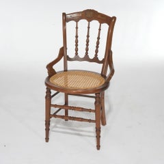 Antique Set of Four Victorian Walnut & Pressed Cane Dining Chairs, Circa 1890