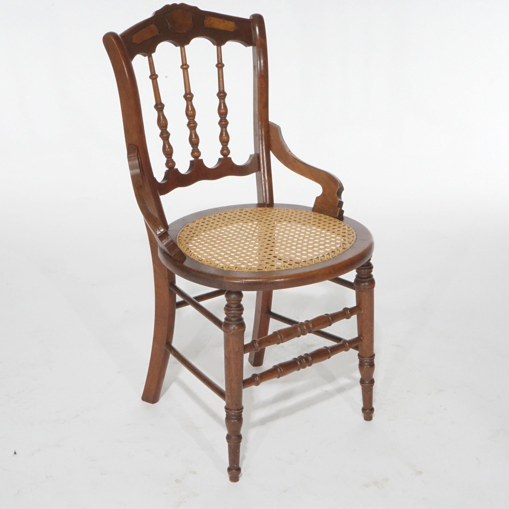 American Antique Set of Four Victorian Walnut & Pressed Cane Dining Chairs, Circa 1890 For Sale