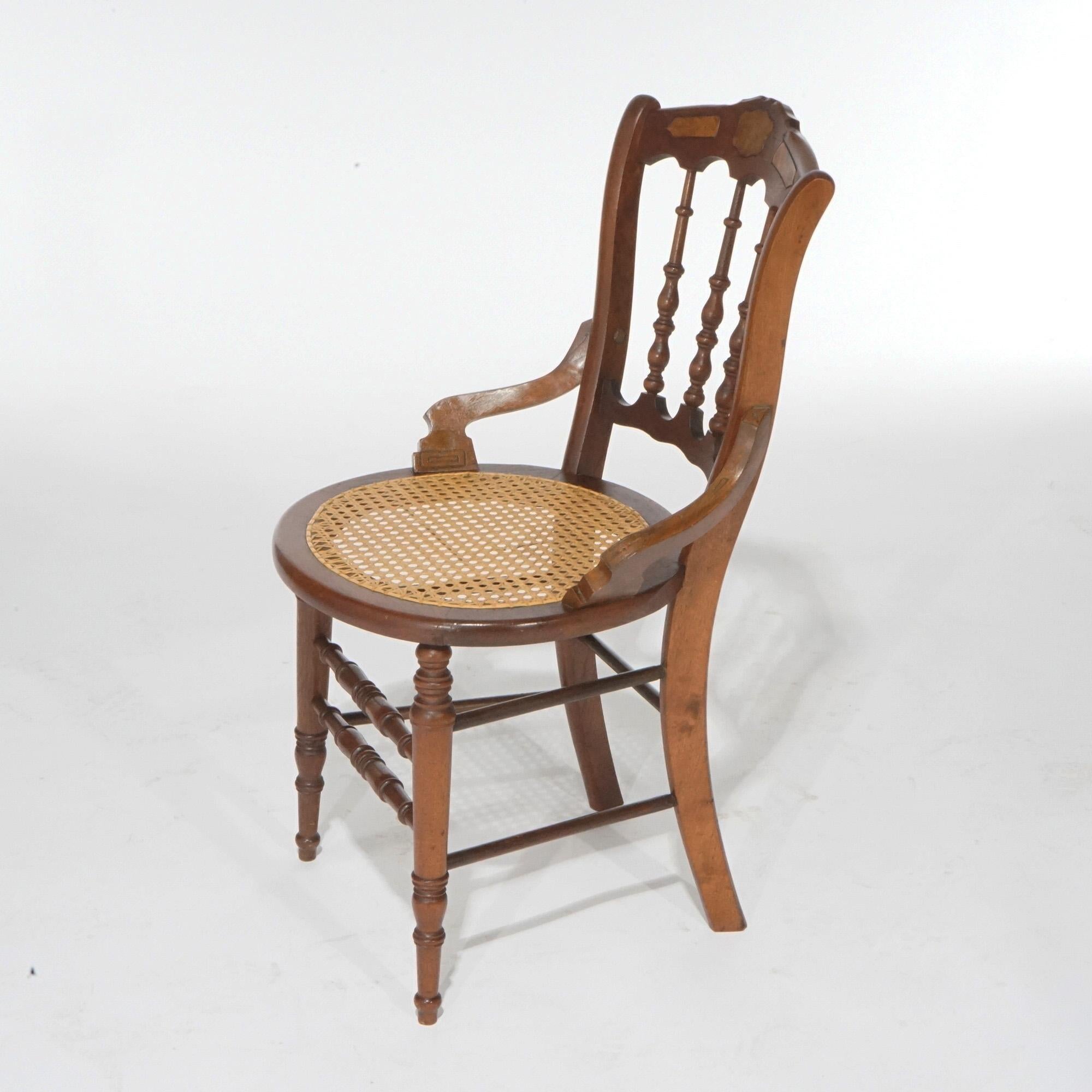 Antique Set of Four Victorian Walnut & Pressed Cane Dining Chairs, Circa 1890 In Good Condition For Sale In Big Flats, NY