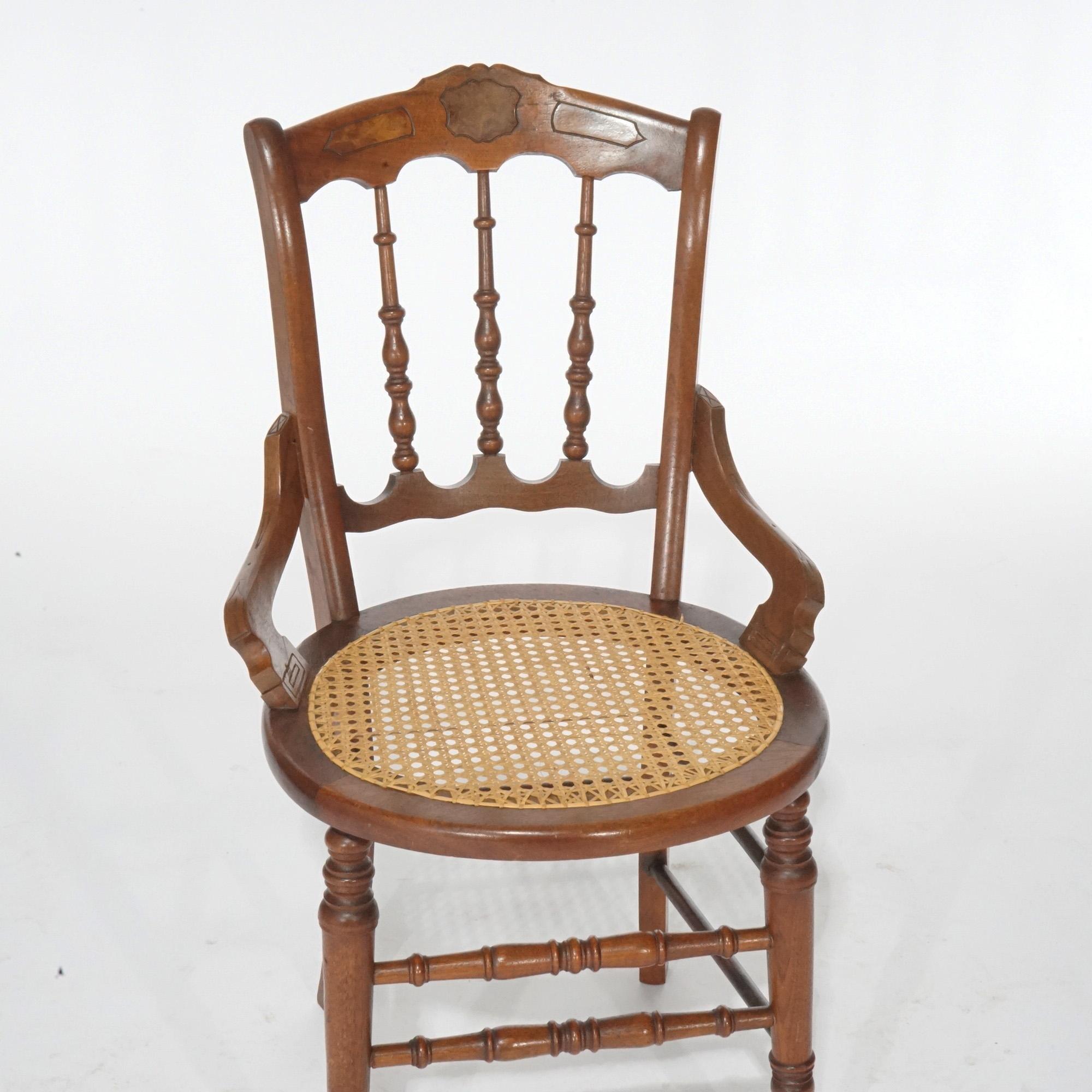 Antique Set of Four Victorian Walnut & Pressed Cane Dining Chairs, Circa 1890 For Sale 4
