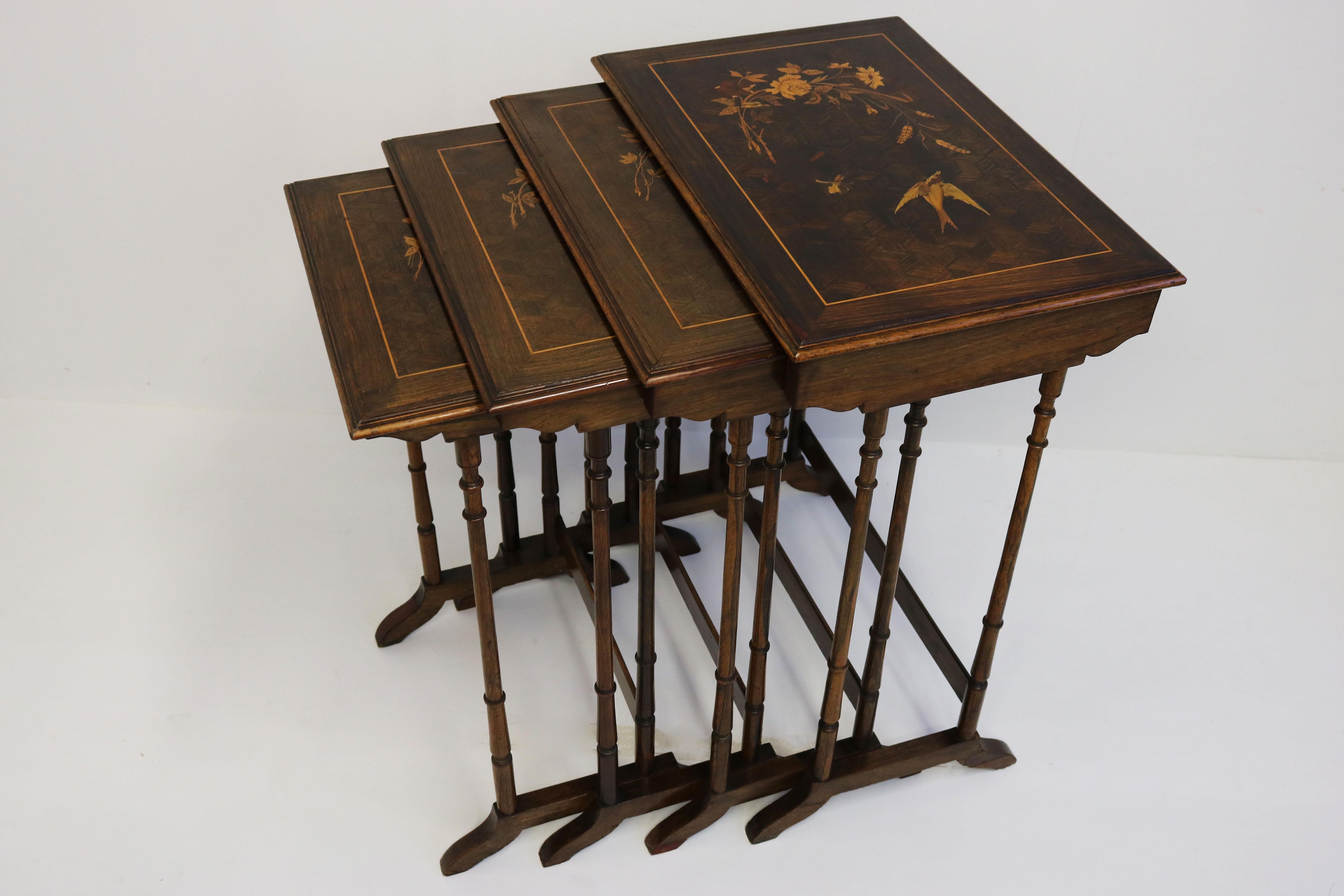 Inlay Antique Set of French Japonisme Art Nouveau Nesting Tables 1890 table side table For Sale