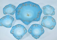 Antique Set of French Turquoise Opaline Glass Plates, 19th Centurz