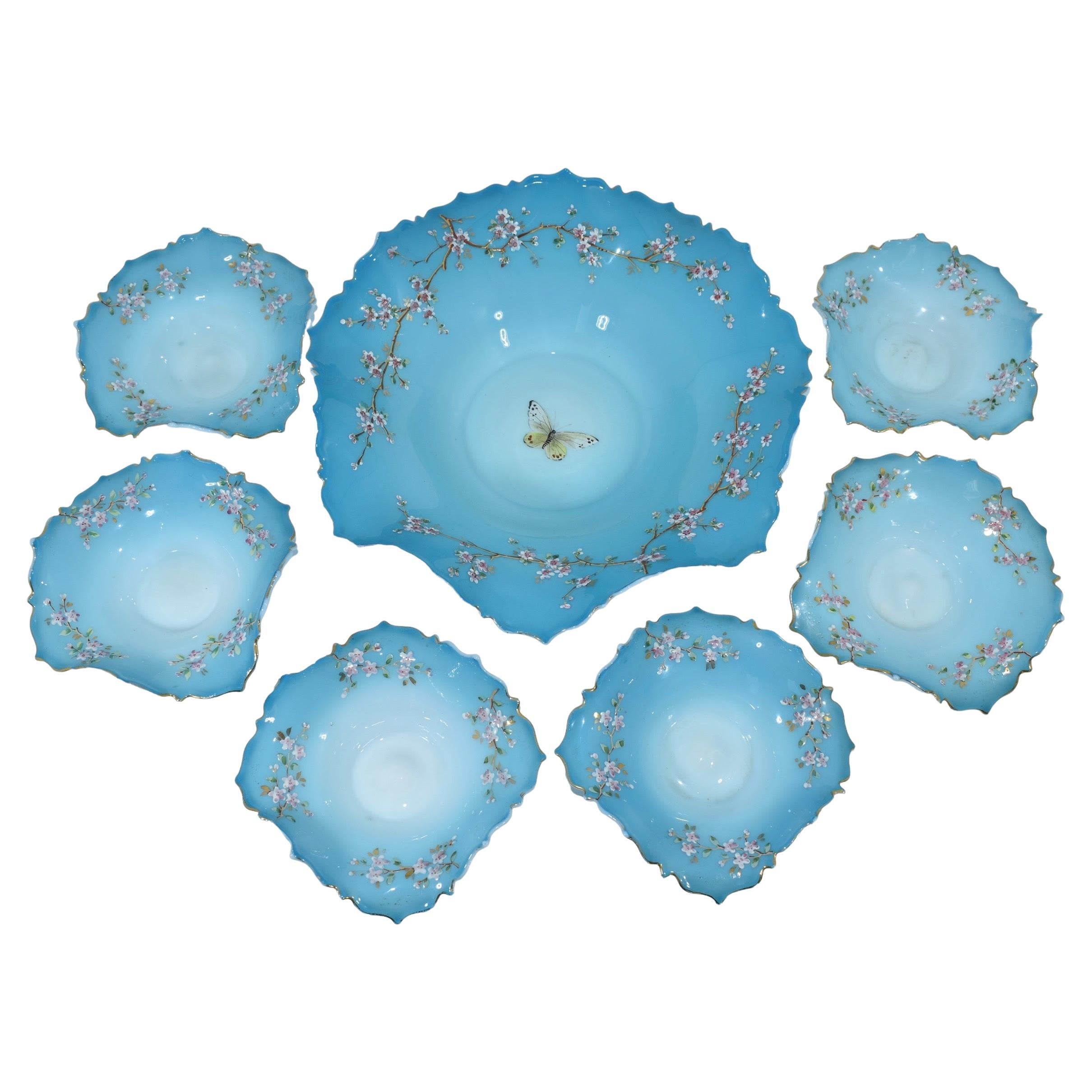 Antique Set of French Turquoise Opaline Glass Plates, 19th Centurz For Sale