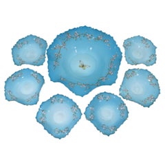 Antique Set of French Turquoise Opaline Glass Plates, 19th Centurz