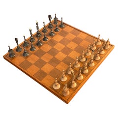 Antiguo Juego de Piezas de Ajedrez de Madera Tallada y Torneada ca. 1830 Danés / Alemán