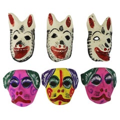 Conjunto antiguo de máscaras mexicanas de papel maché 3