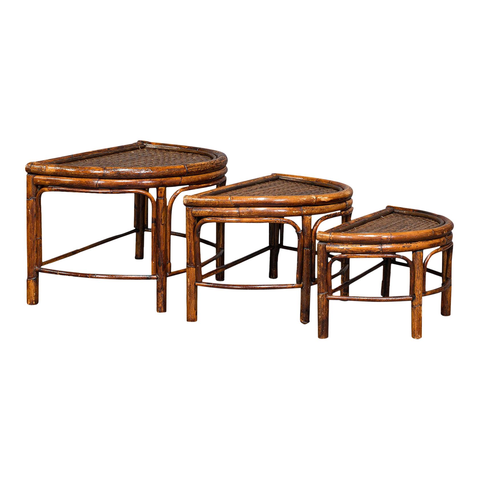 Antikes Set von verschachtelten Tischen, orientalisch, Bambus, Beistelltisch, Edwardian