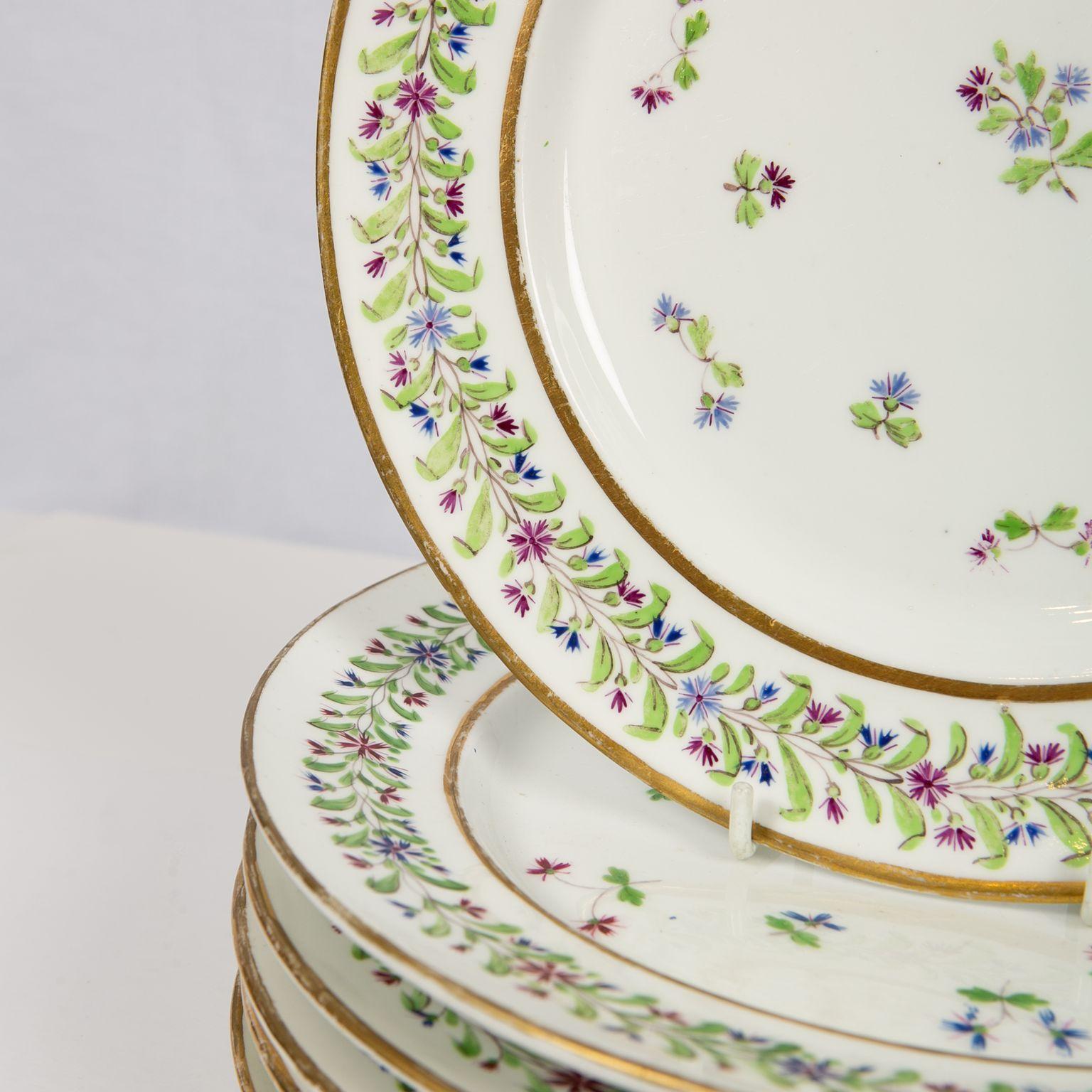 English Antique Set of Porcelain Dishes Sprig Decorated