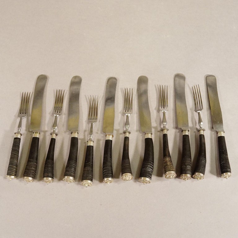 Antique Set of Rustic Hunters Cutlery with Chamois Horn Handles For ...