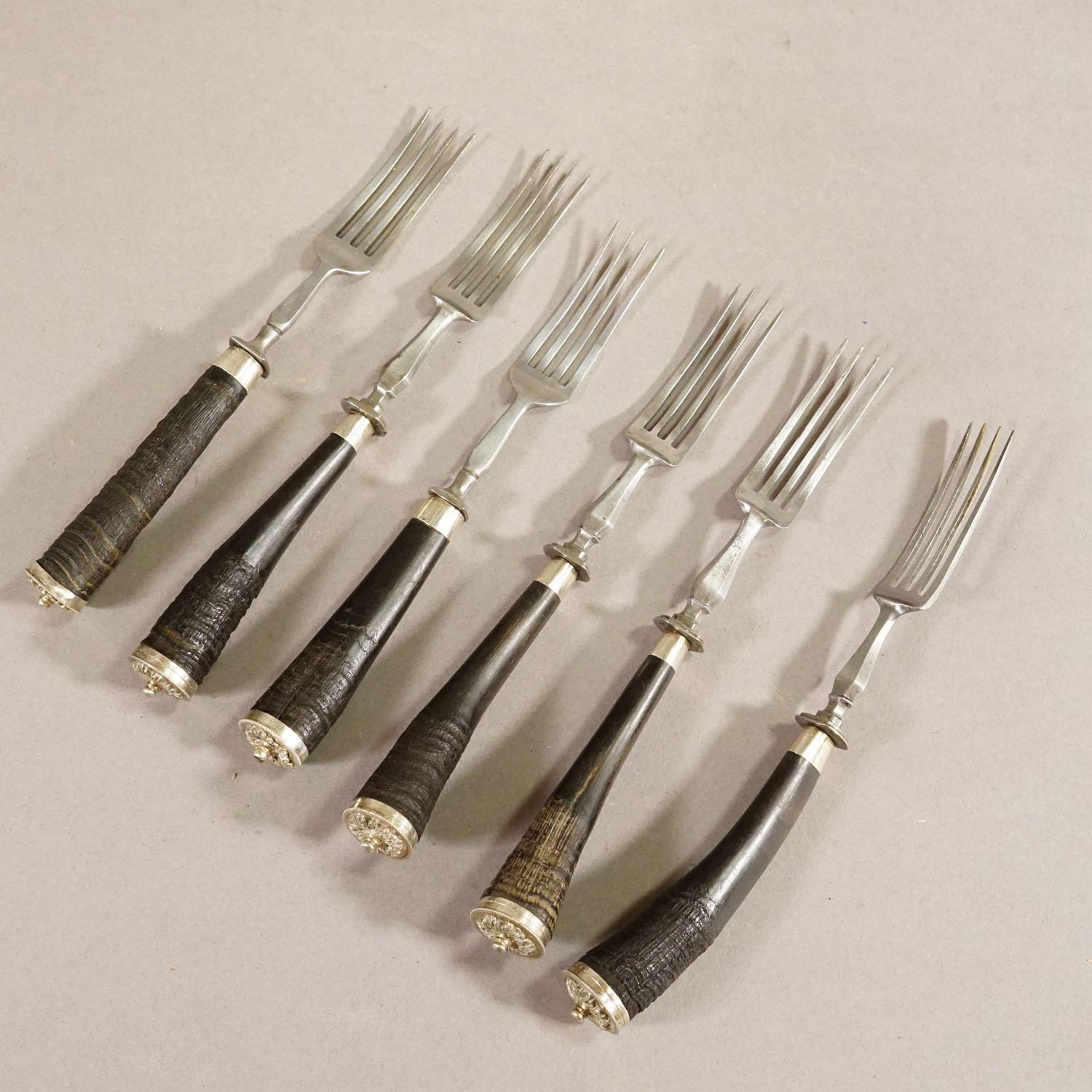 German Antique Set of Rustic Hunters Cutlery with Chamois Horn Handles For Sale