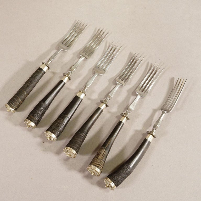 Antique Set of Rustic Hunters Cutlery with Chamois Horn Handles For ...