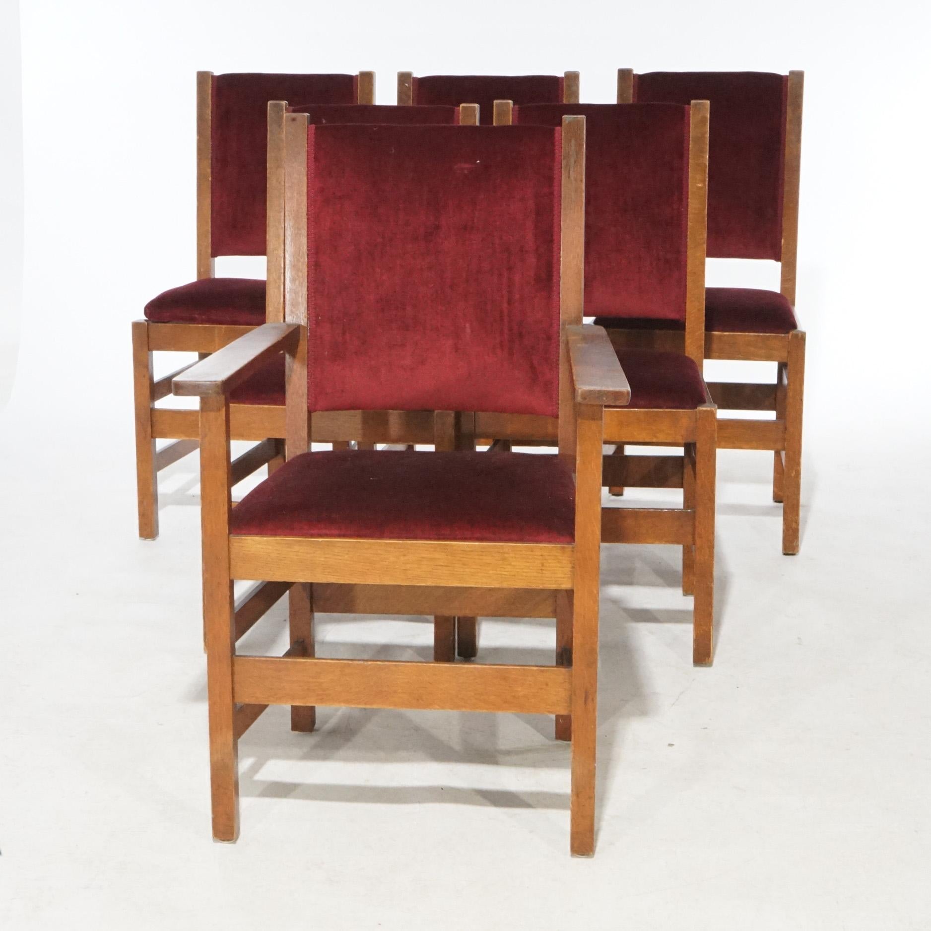Arts and Crafts Antique Set of Six Arts & Crafts Stickley School Mission Oak Dining Chairs C1910