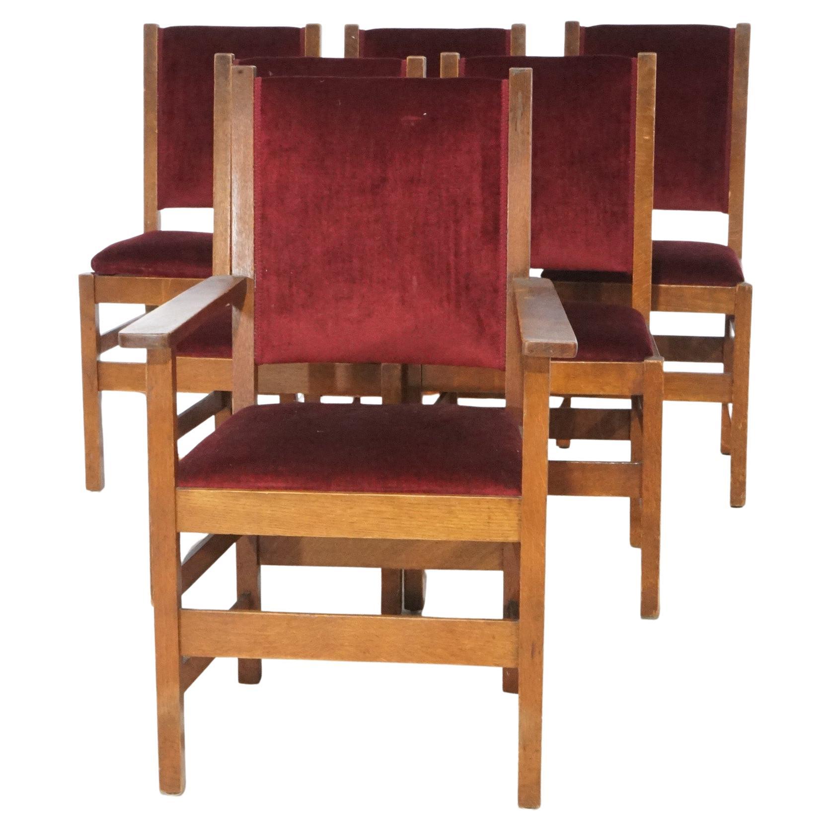 Antique Set of Six Arts & Crafts Stickley School Mission Oak Dining Chairs C1910