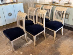 Antique Set of Six Bleached Mahogany French Empire Style Chairs