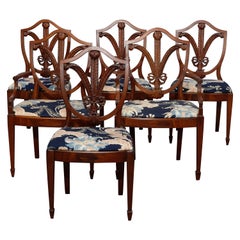 Antique Set of Six Federal Mahogany Wheat Carved Shield Back Dining Chairs c1920