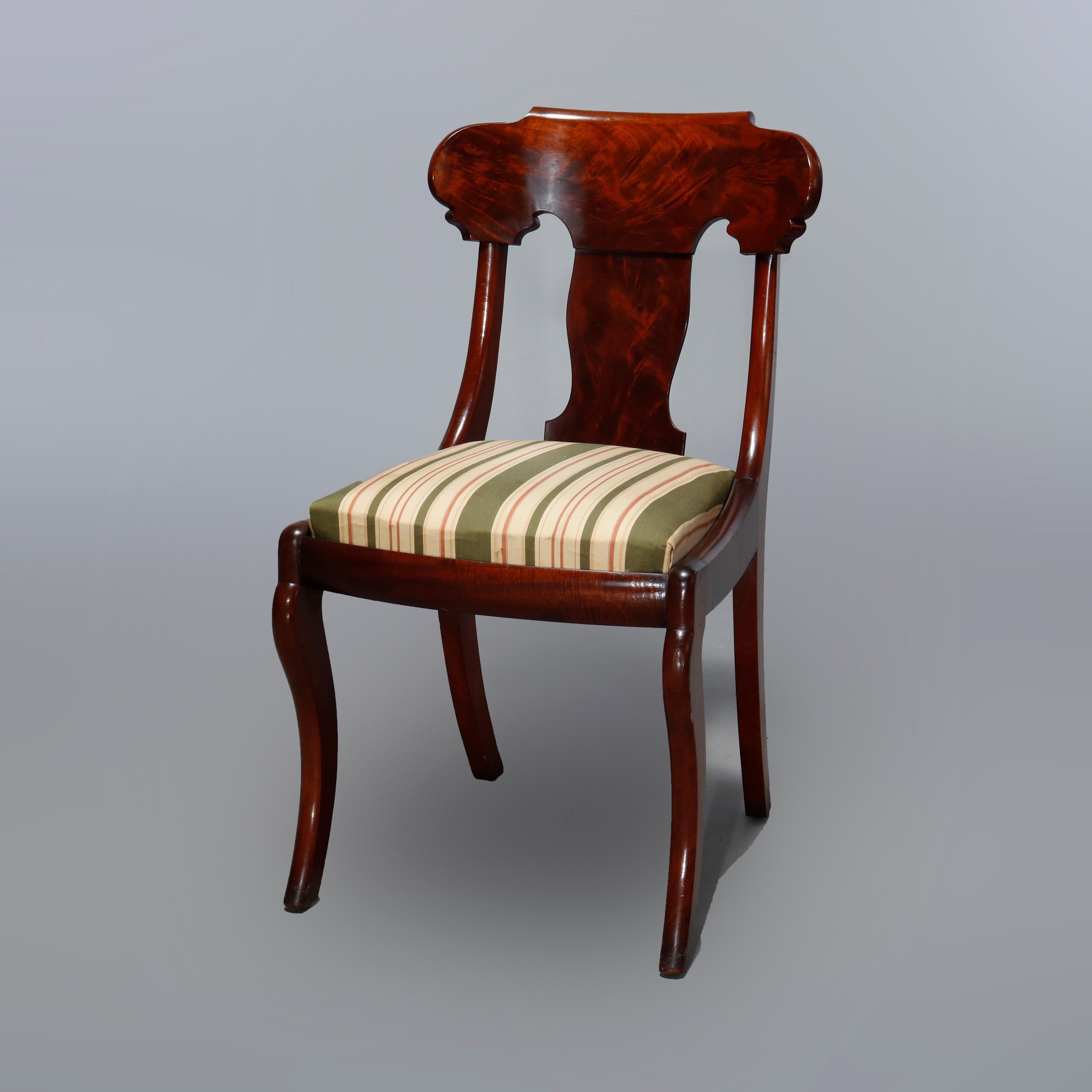 19th Century Antique Set of Six Flame Mahogany Gondola Dining Chairs with Saber Legs, 19th C