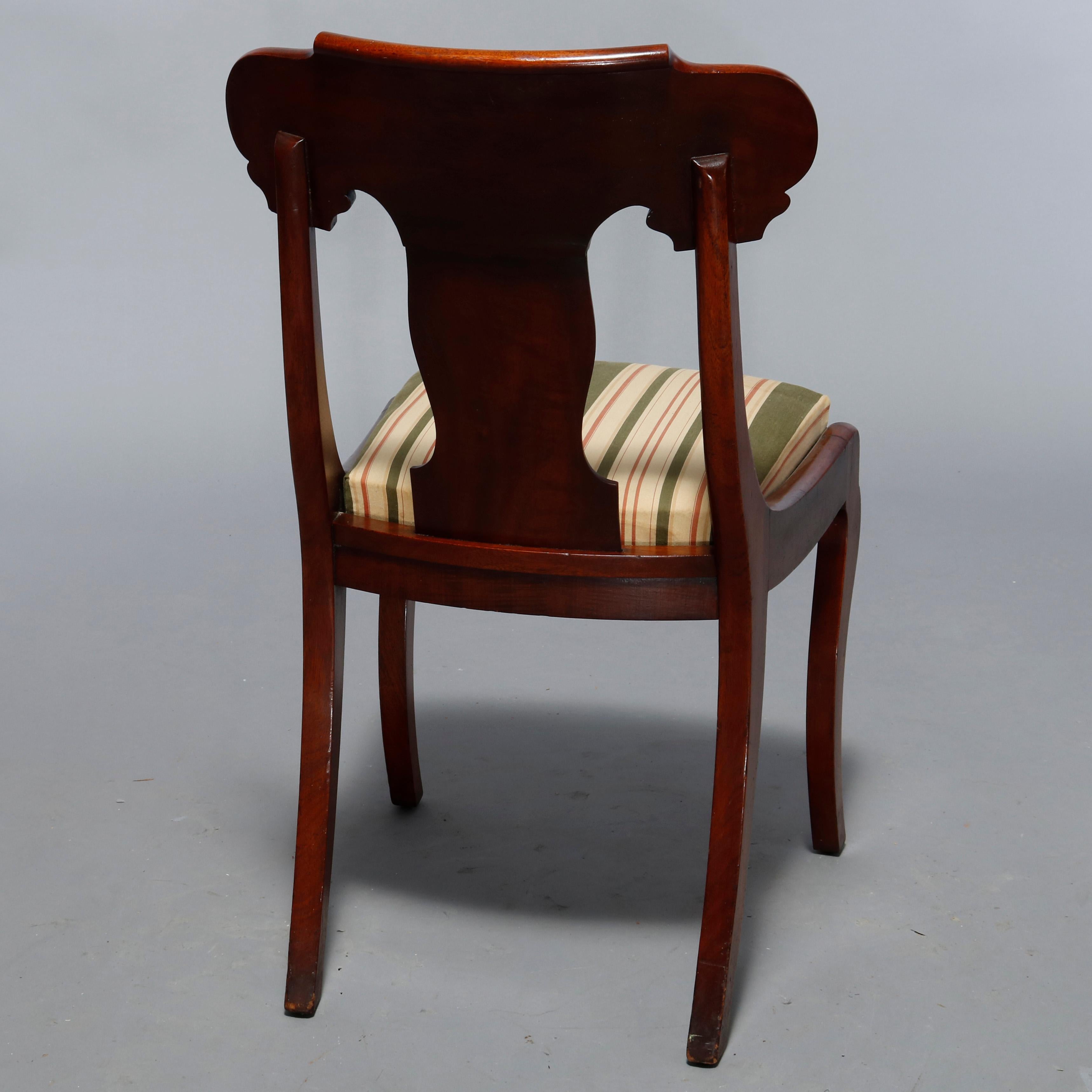 Antique Set of Six Flame Mahogany Gondola Dining Chairs with Saber Legs, 19th C 1