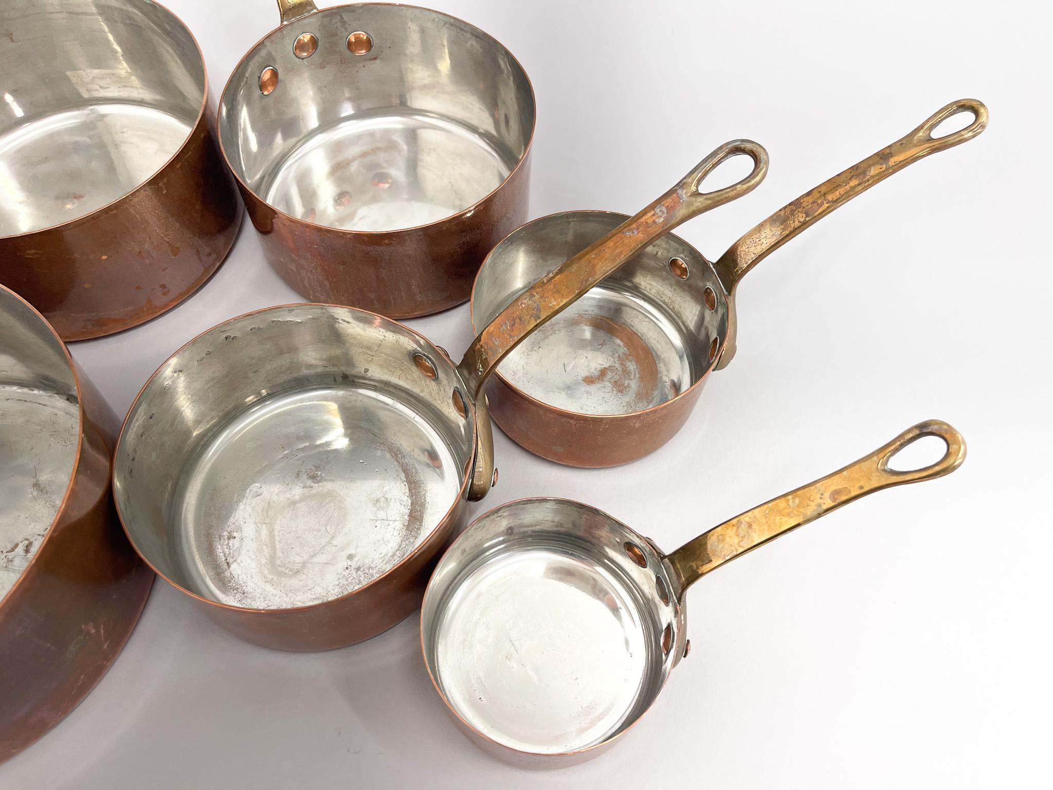 Early 20th Century Antique Set of Six French Copper Sauce Pans