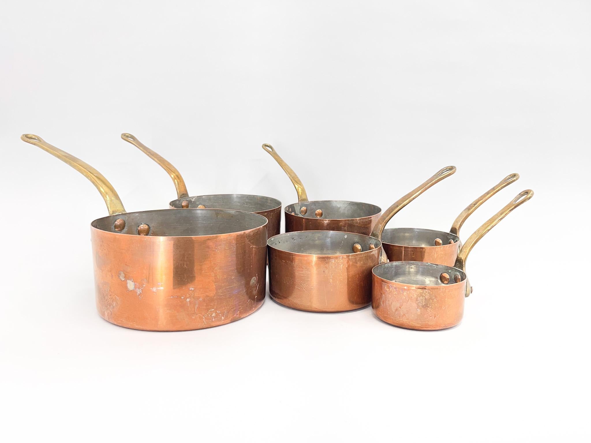 Antique Set of Six French Copper Sauce Pans 2