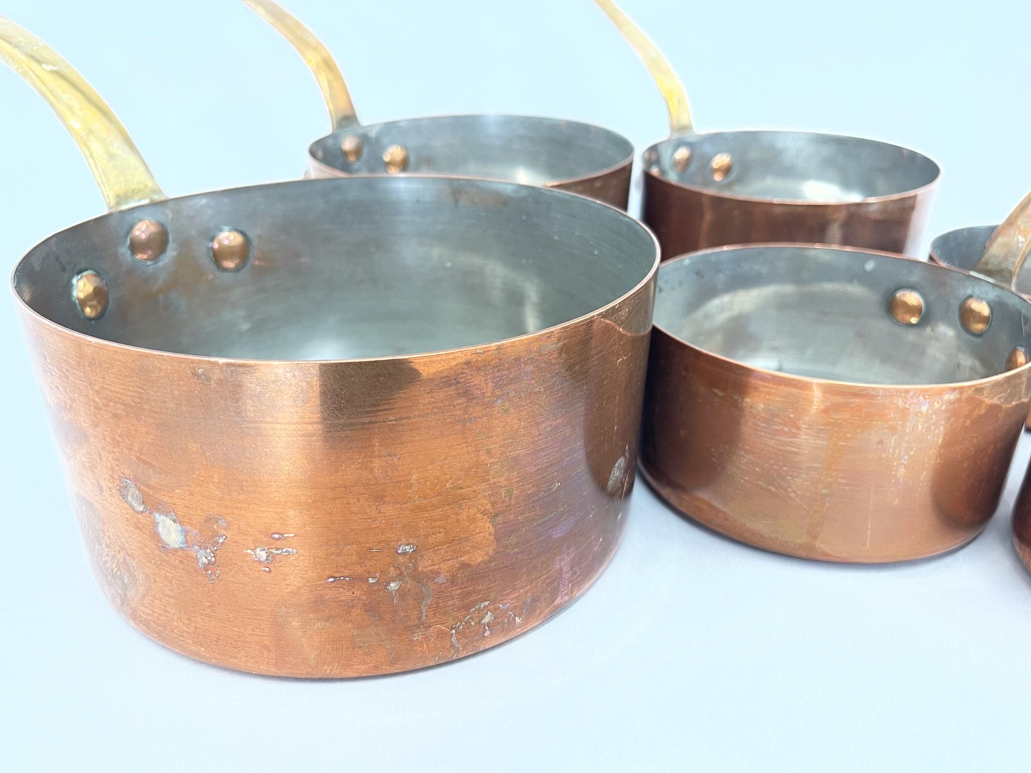 Antique Set of Six French Copper Sauce Pans 3