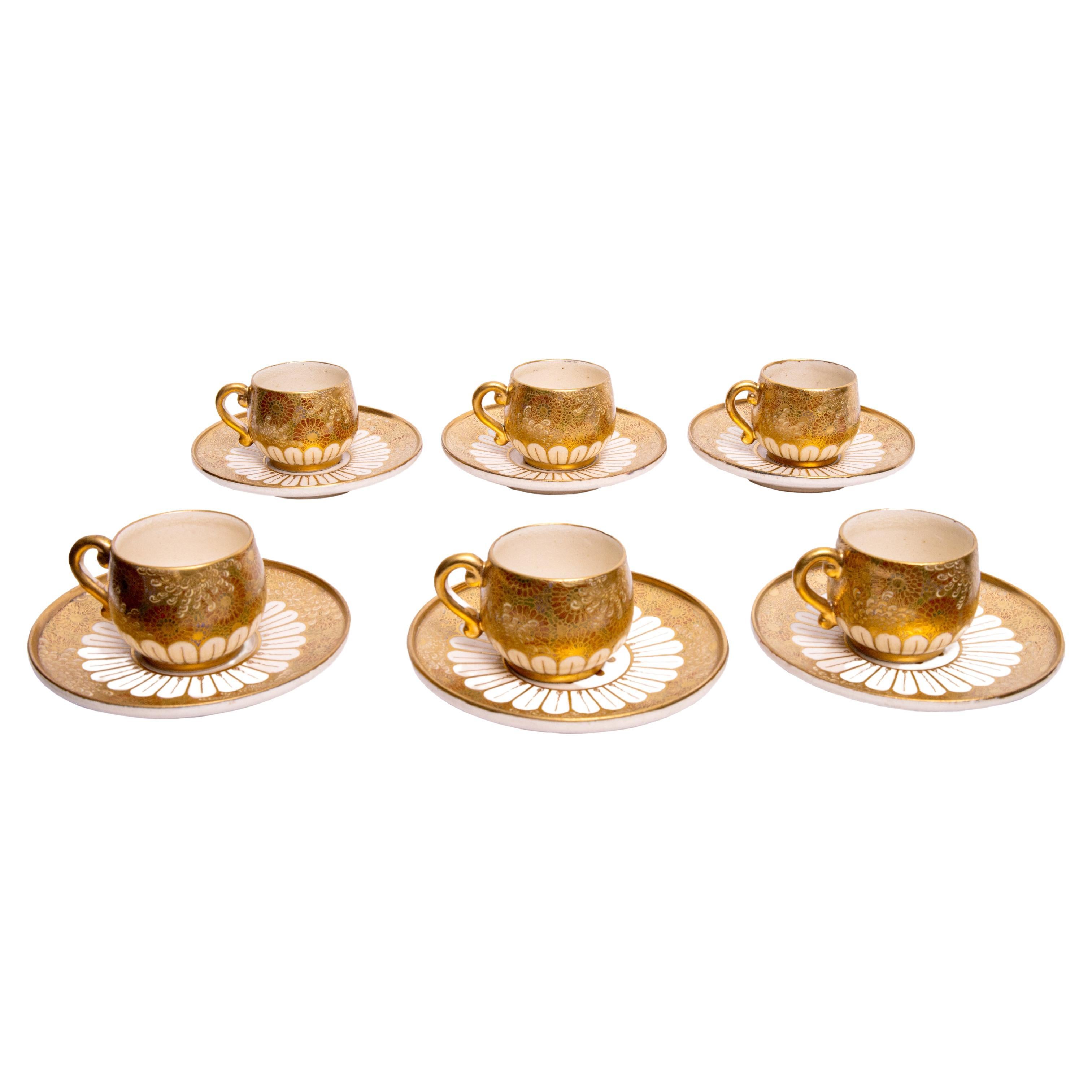 Antique Set of Six Japanese Sake Cups and Saucers, Late 19th Century