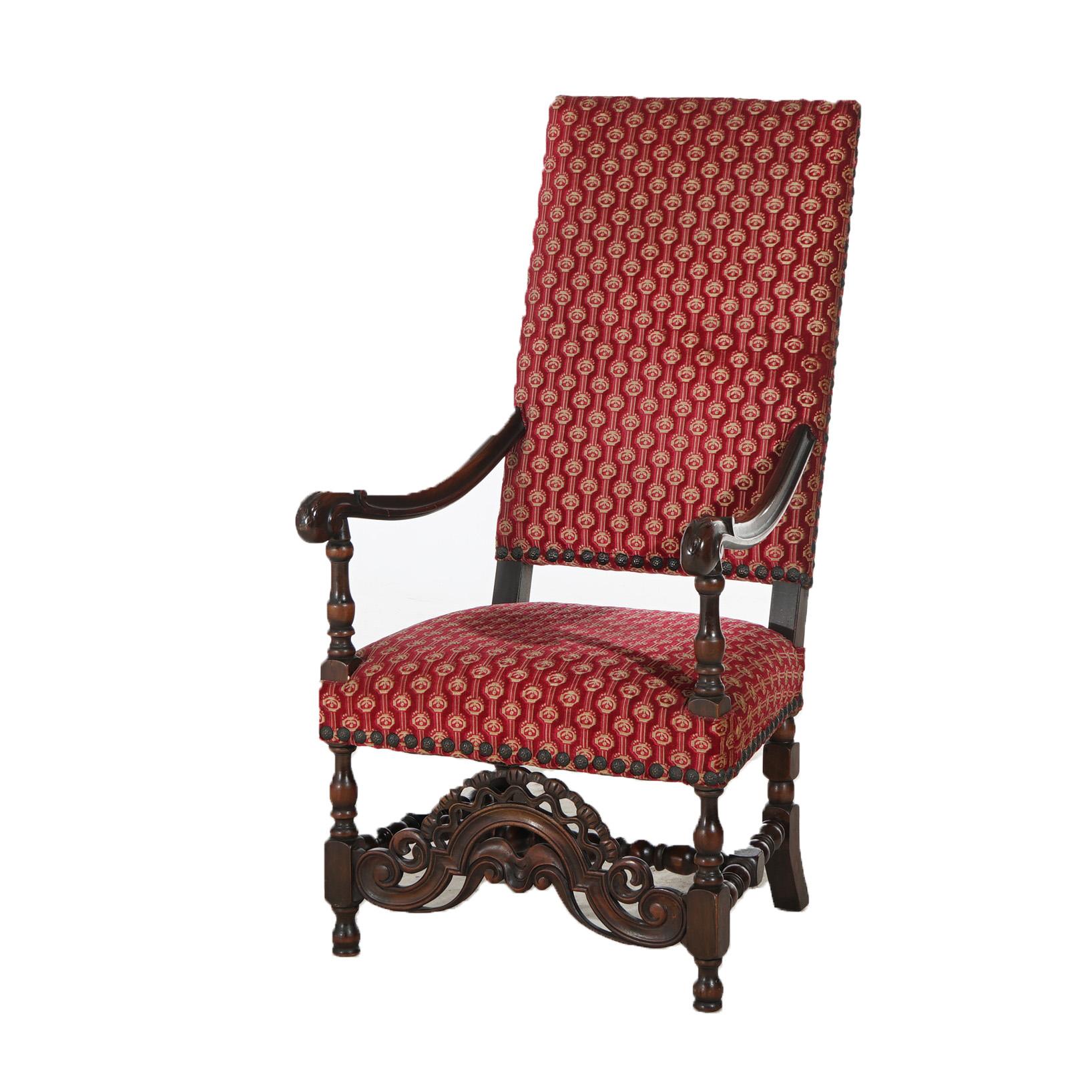 Antique Set of Six Kittinger Jacobean Style Carved Walnut Dining Chairs c1930 In Good Condition In Big Flats, NY