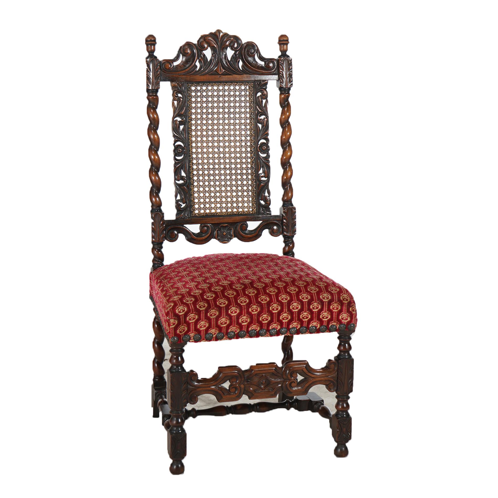 20th Century Antique Set of Six Kittinger Jacobean Style Carved Walnut Dining Chairs c1930