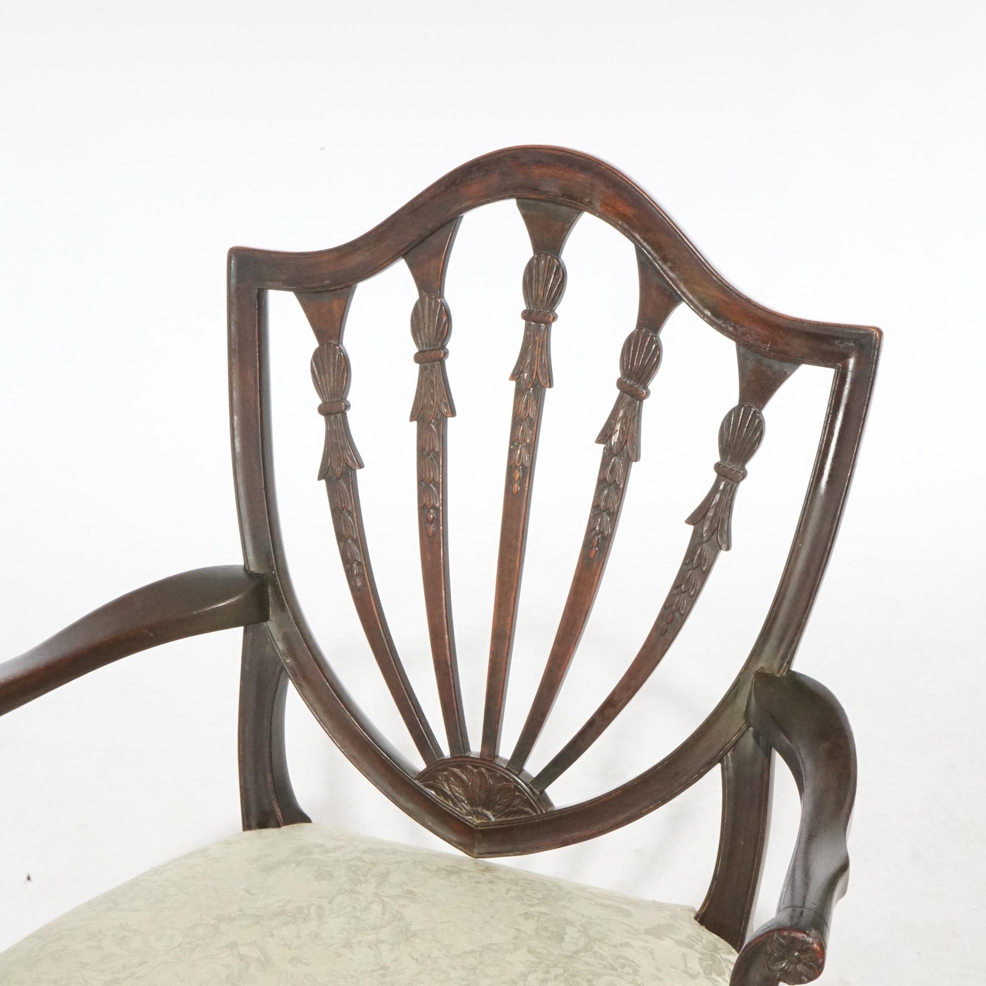 Antiker Satz von sechs Mahagoni Hepplewhite Shield Back Dining Chairs um 1920 5
