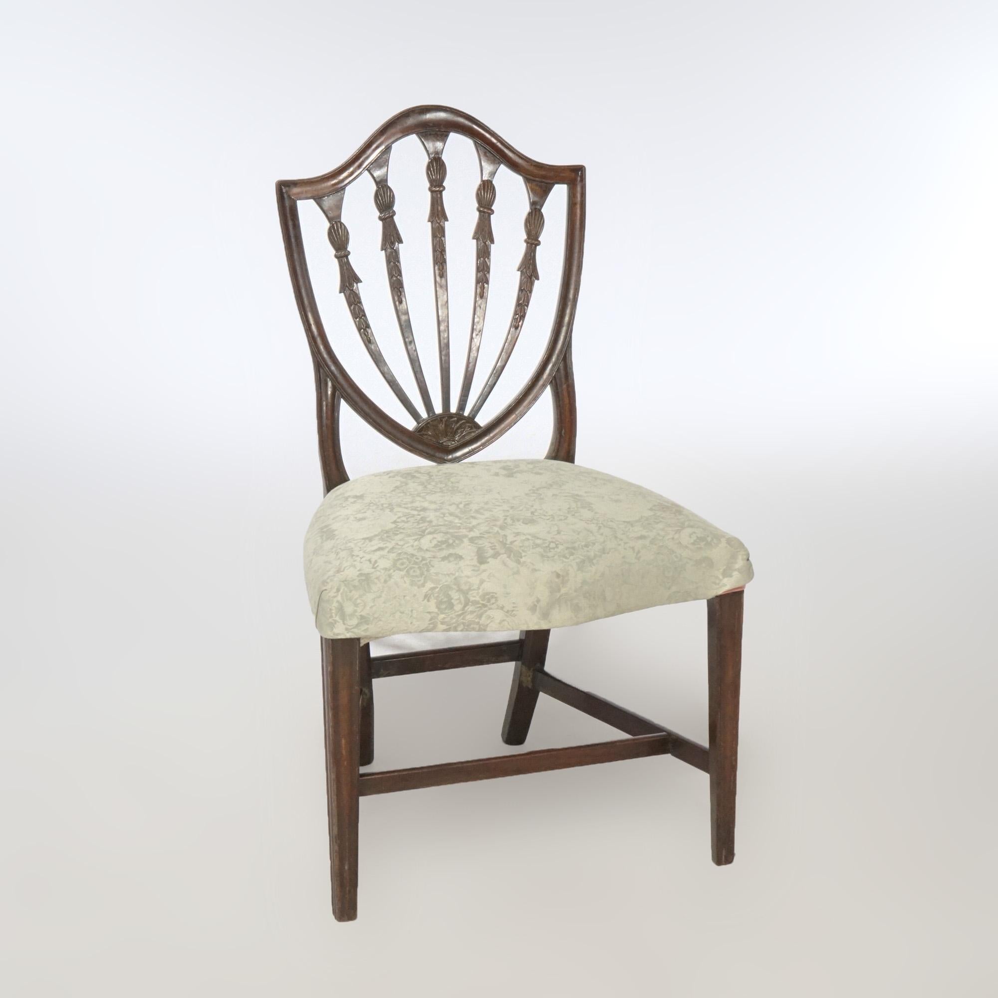 Antiker Satz von sechs Mahagoni Hepplewhite Shield Back Dining Chairs um 1920 8